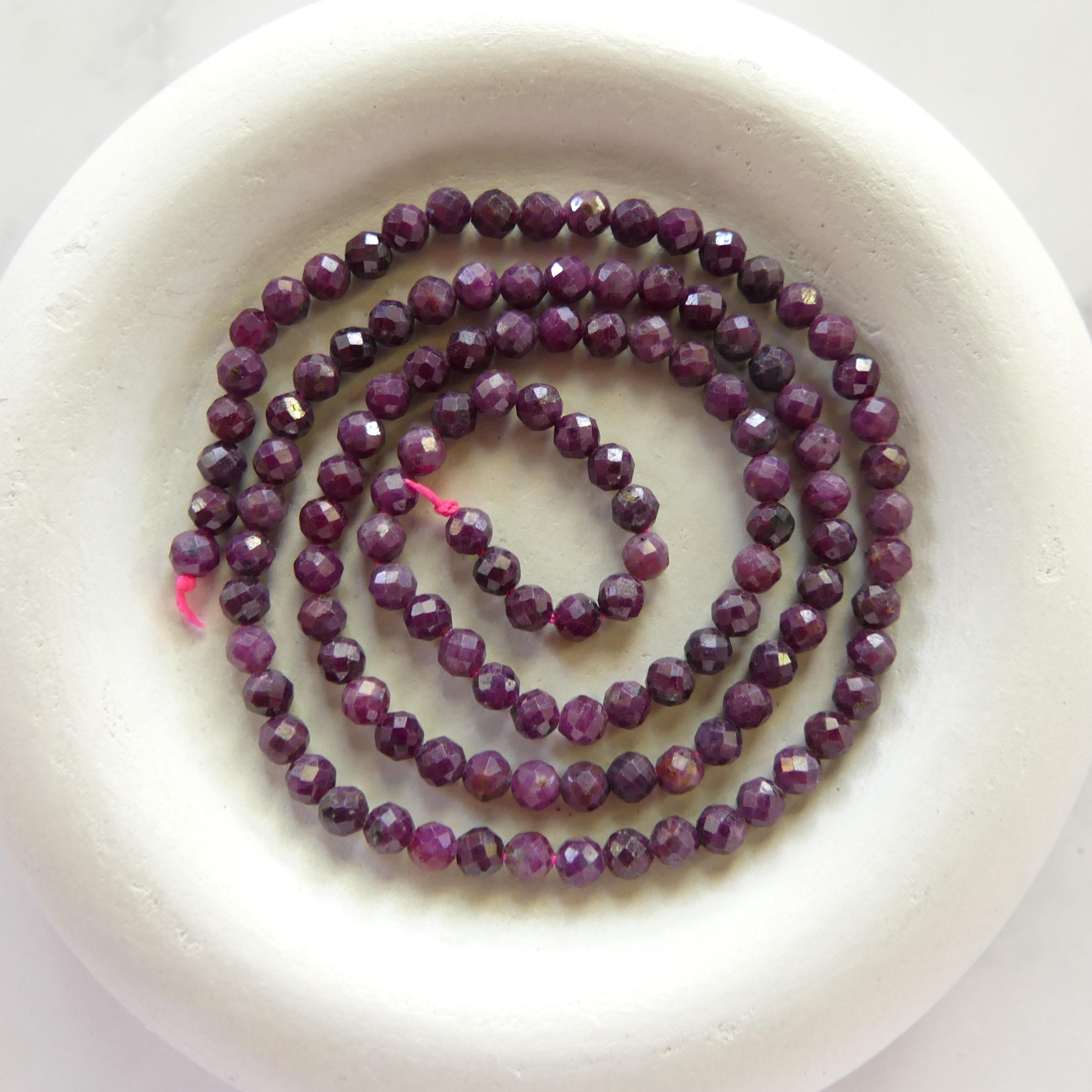 3mm Ruby Beads Micro Faceted Beads 15" Natural Crystal Beads Dark Pink Ruby Gemstone Beads Beading Crafter Gift July Birthstone DIY Jewelry