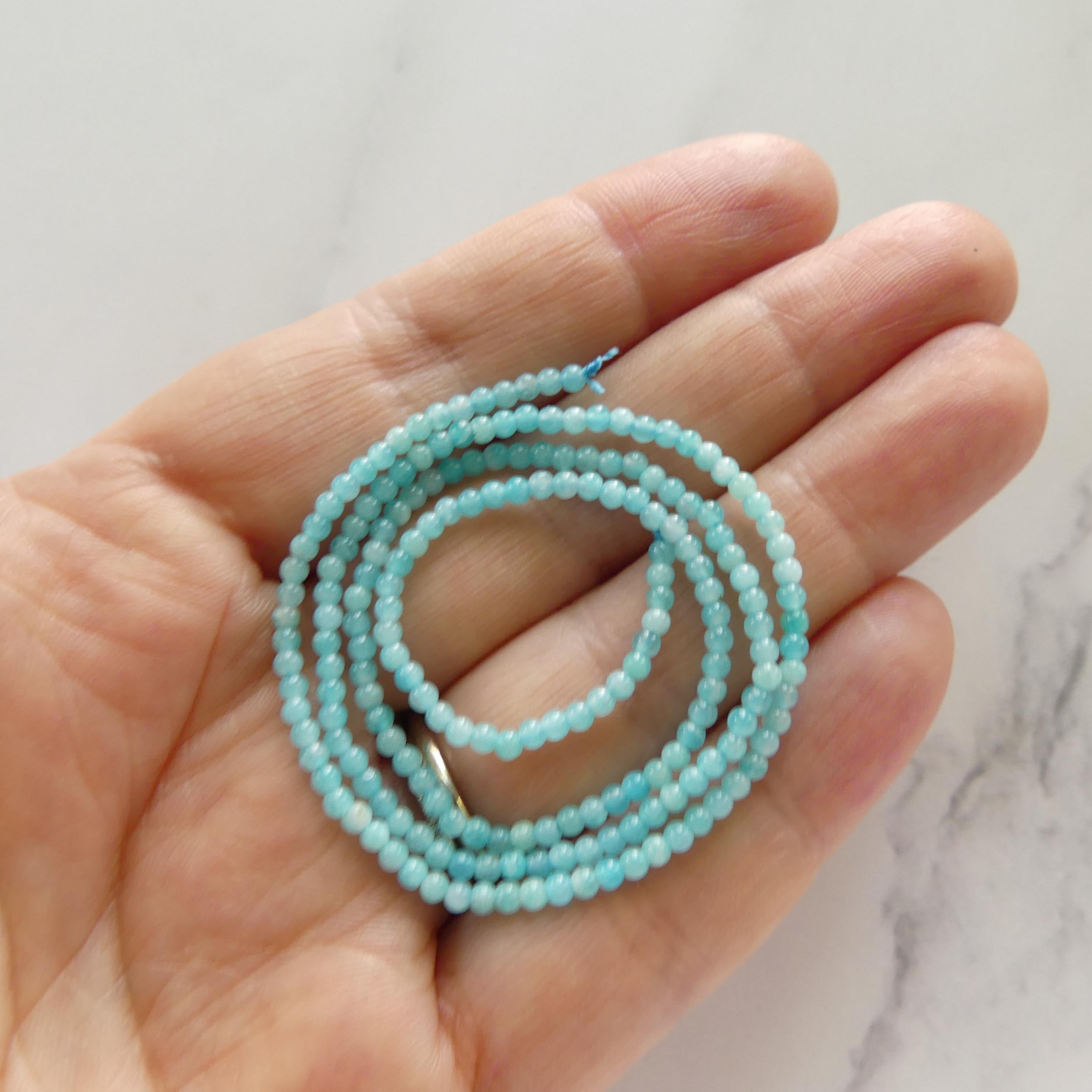 2mm Smooth Amazonite Beads 15" Bright Blue Peruvian amazonite Genuine Gemstone Beads for Jewelry Making Beading Craft Gift Beads