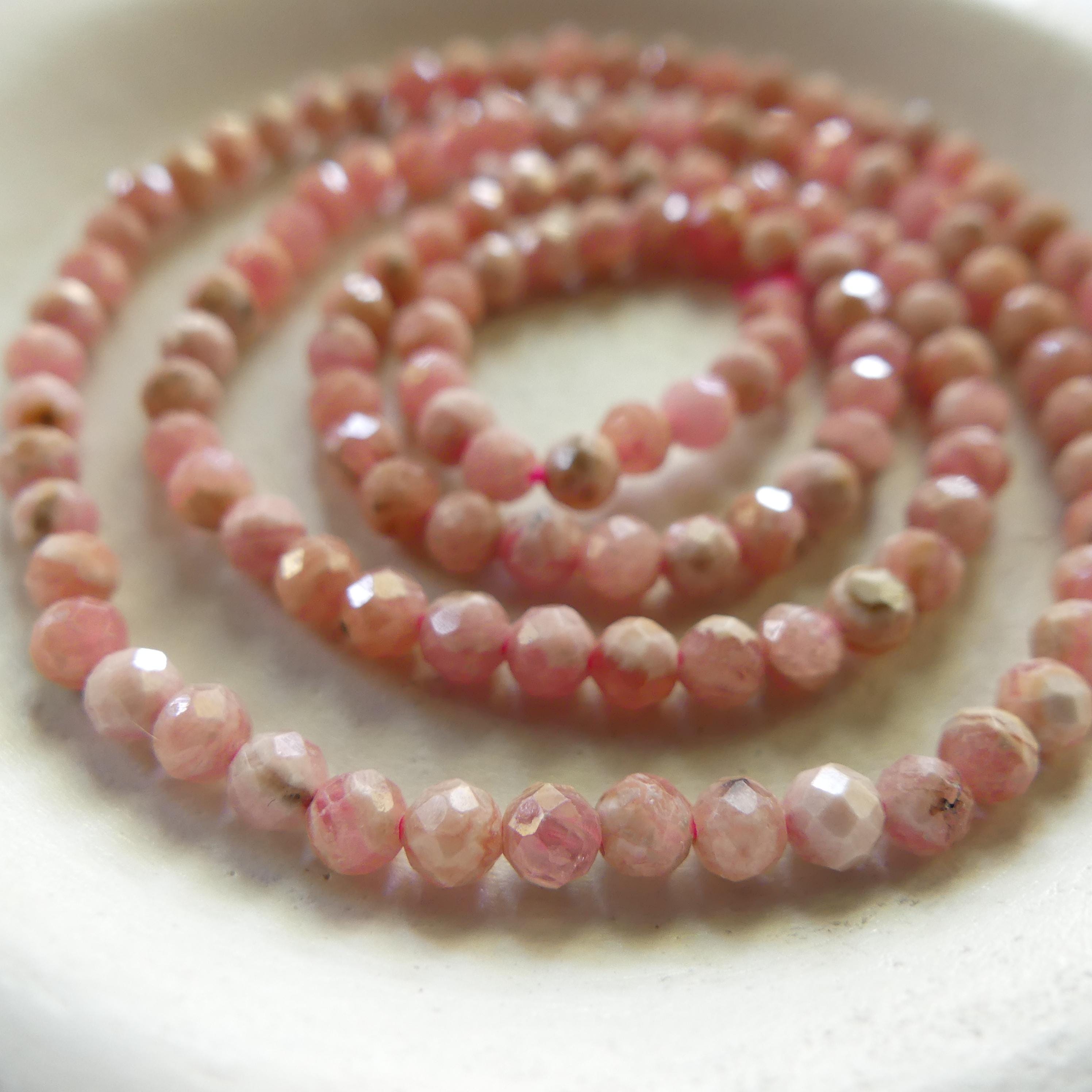 3mm Natural Rhodochrosite Beads Faceted 15" Nude Pink Genuine Gemstone Beads Jewelry Making Beading Craft Gift Beads Self-Love Abundance