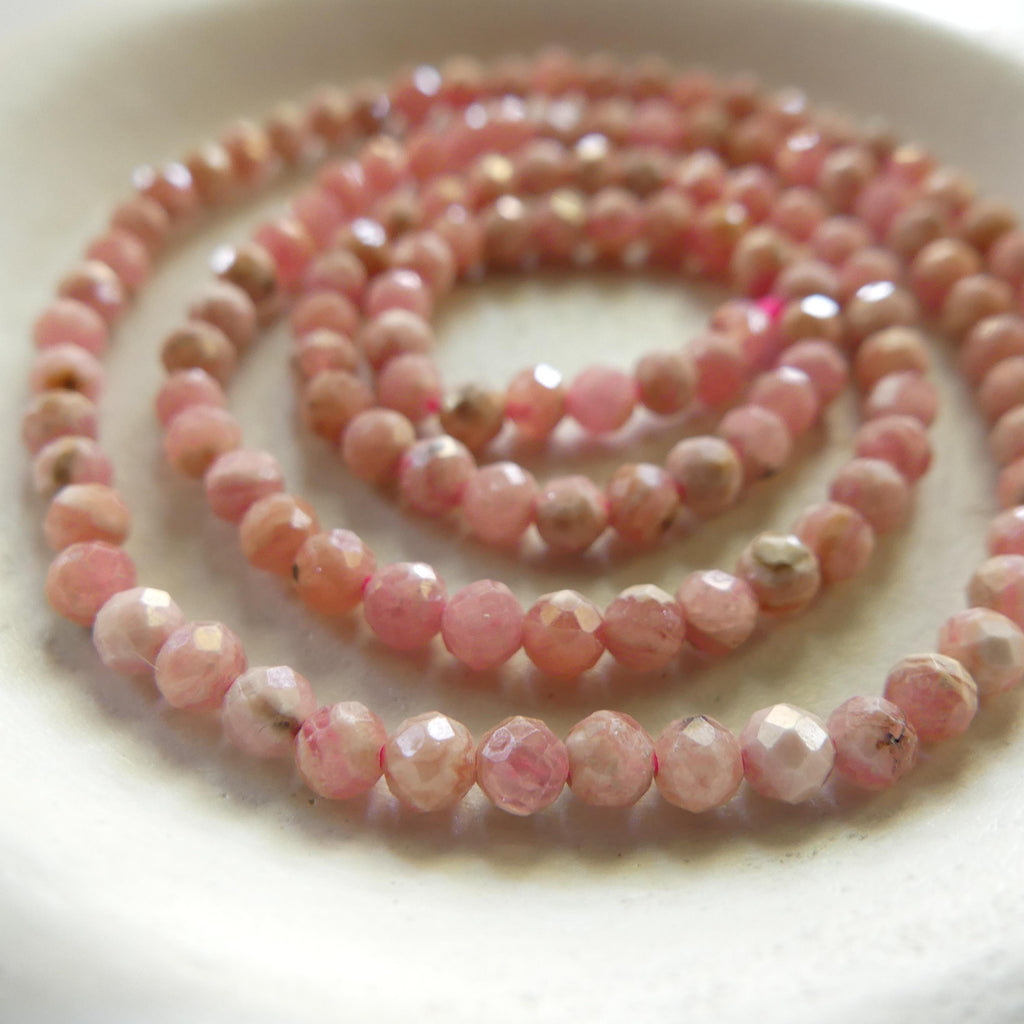 3mm Natural Rhodochrosite Beads Faceted 15" Nude Pink Genuine Gemstone Beads Jewelry Making Beading Craft Gift Beads Self-Love Abundance