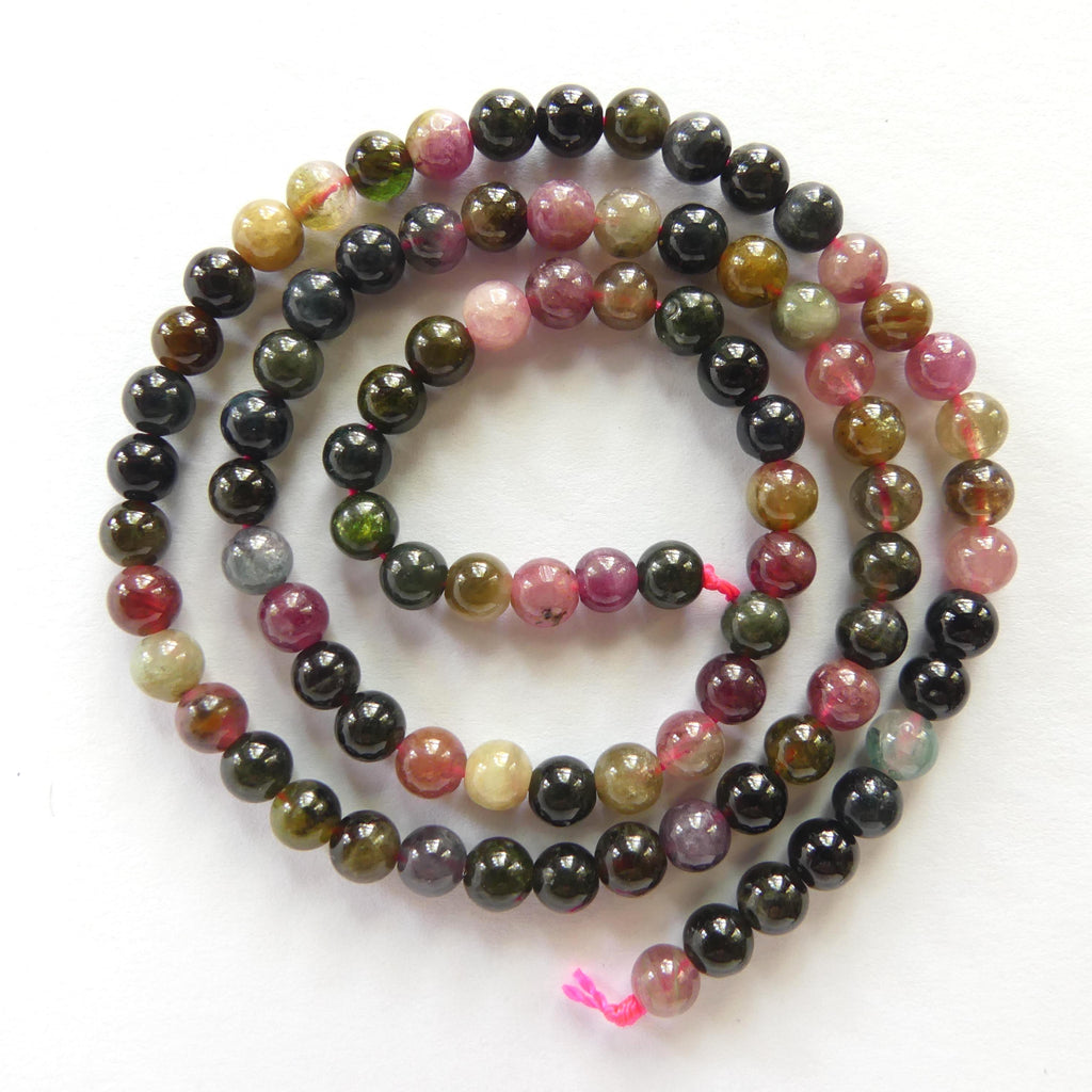 4mm 5mm Watermelon Tourmaline Smooth Beads 15" Rainbow Gemstone Beads Colorful Multi Color Beads for Jewelry Making DIY October Birthstone