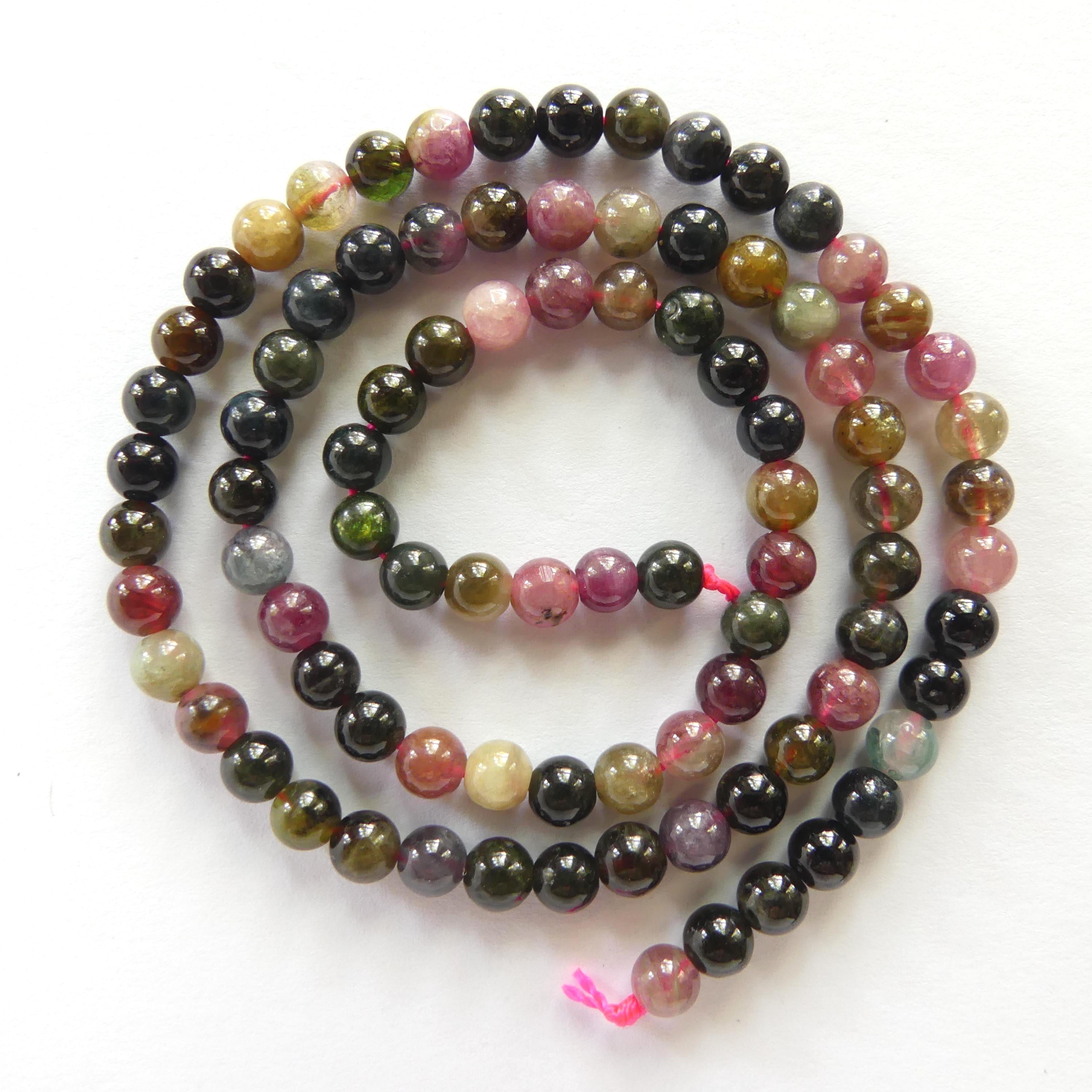 4mm 5mm Watermelon Tourmaline Smooth Beads 15" Rainbow Gemstone Beads Colorful Multi Color Beads for Jewelry Making DIY October Birthstone