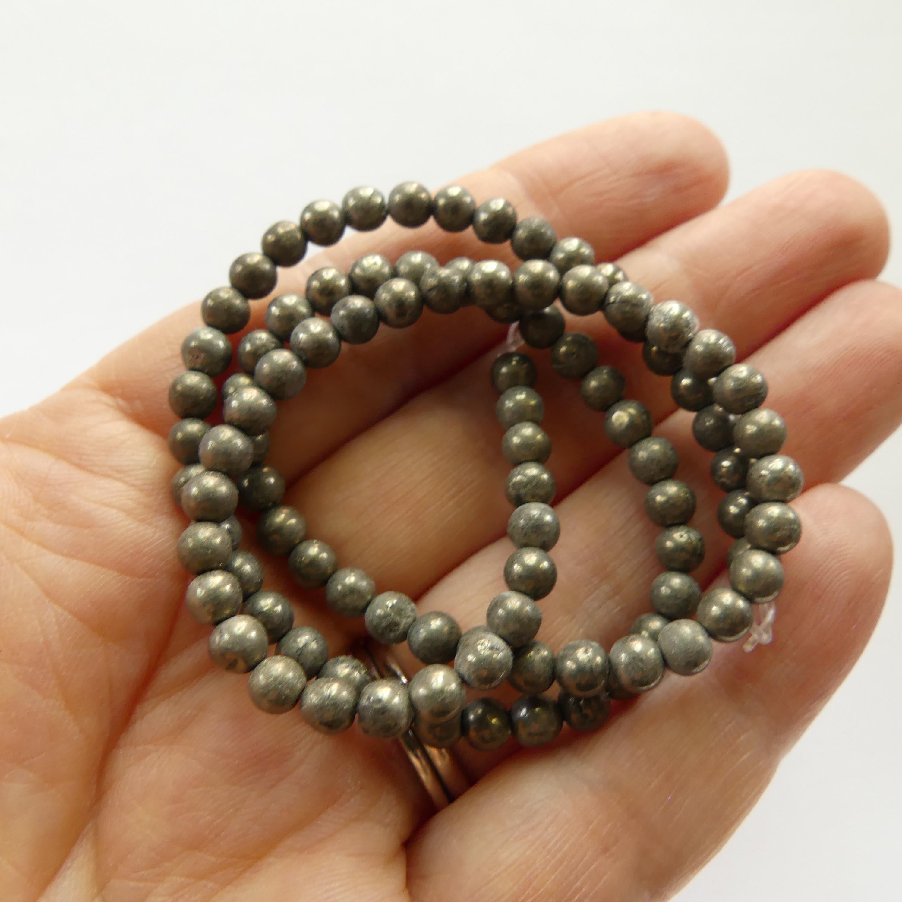 4mm Natural Pyrite Beads Smooth Genuine Pyrite Beads 15" Gemstone Beads for Jewelry Making Shiny Beads