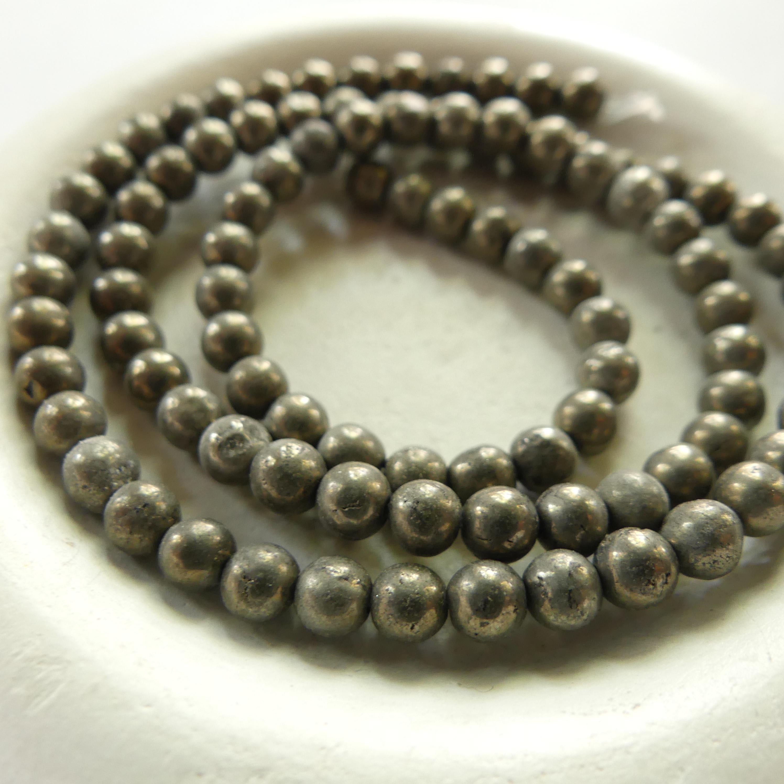 4mm Natural Pyrite Beads Smooth Genuine Pyrite Beads 15" Gemstone Beads for Jewelry Making Shiny Beads
