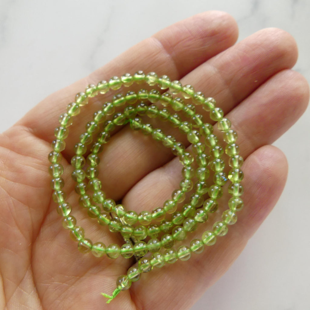 3mm 4mm AAA Peridot Beads Smooth Peridot 15" Transparent Green Gemstone Beads for Jewelry Making Beading Craft Gift August Birthstone Beads