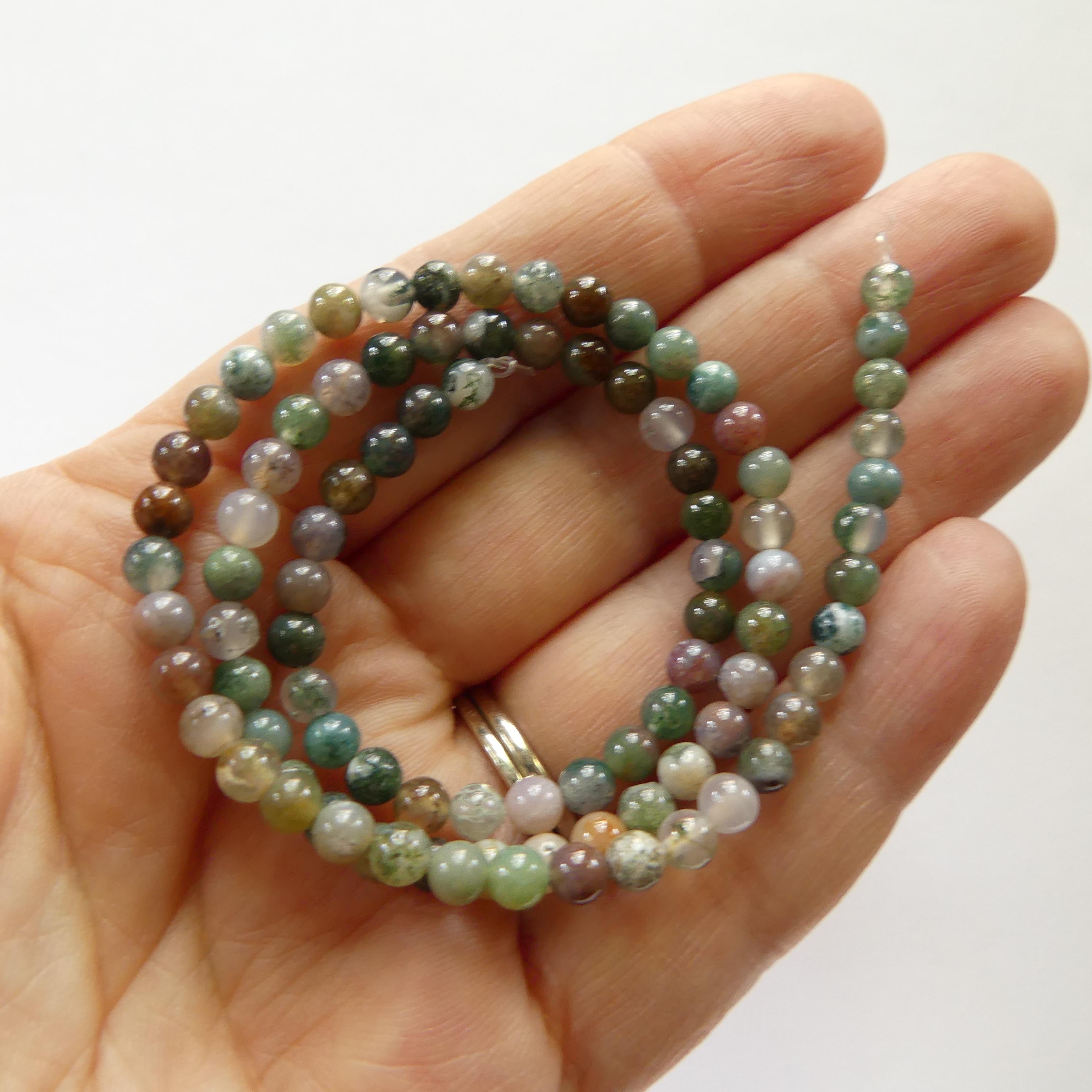 4mm Indian Agate Beads Smooth Genuine Agate Colorful Beads 15" Sparkly Gemstone Beads for DIY Jewelry Making Gift for Crafter