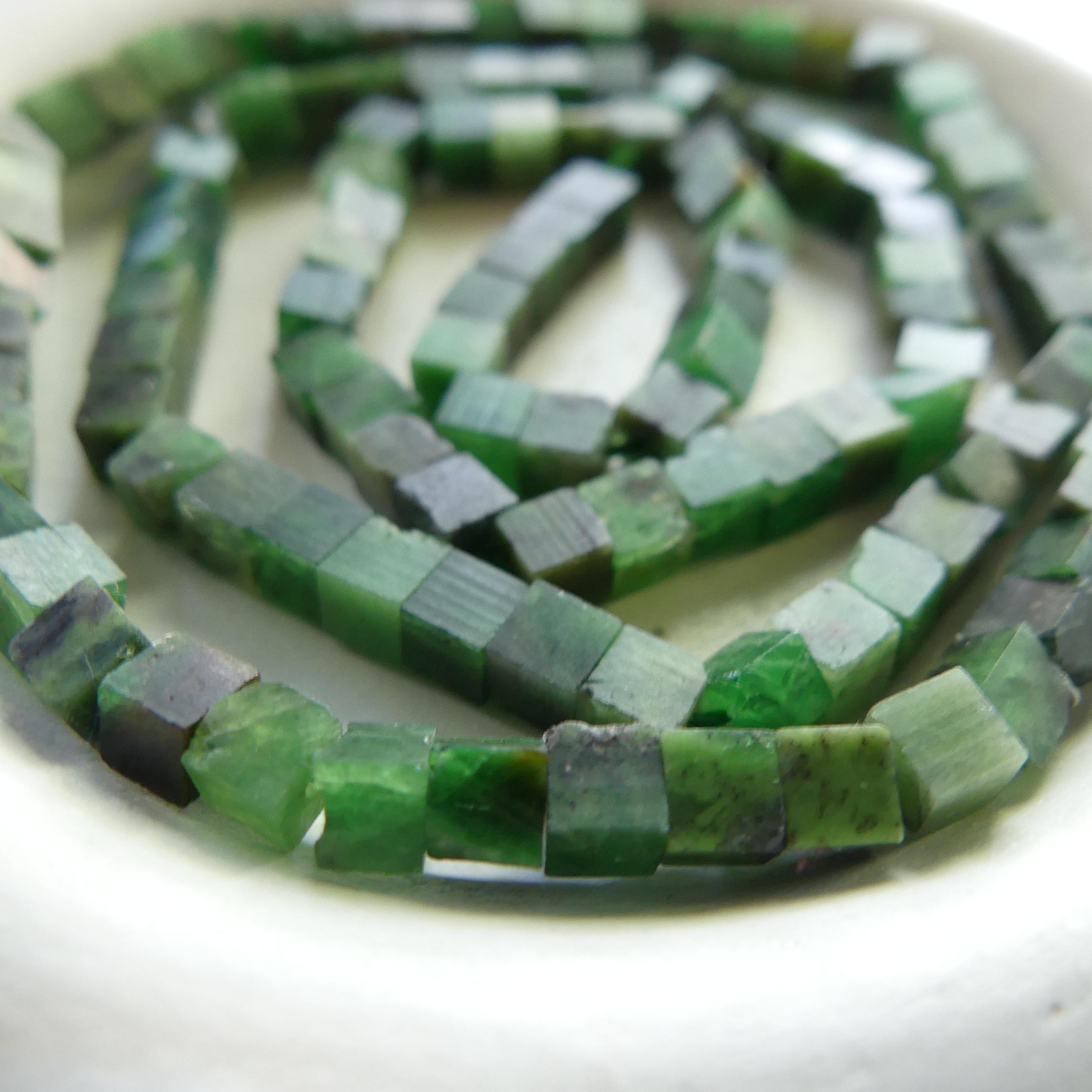 3mm Raw Tsavorite Garnet Cube Beads 15" Natural Tsavorite Green Garnet Gemstone Beads Crystal Beading Crafter Gift January Birthstone