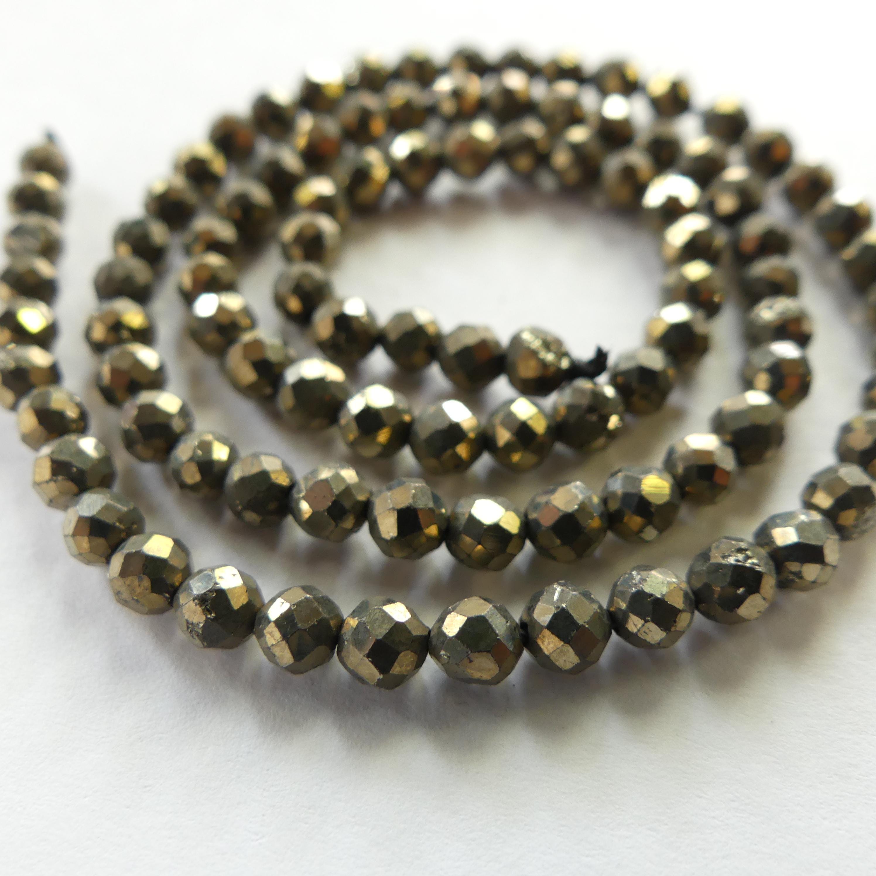 4mm Natural Pyrite Beads Faceted Genuine Pyrite Beads 15" Gemstone Beads for Jewelry Making Shiny Beads Sparkly