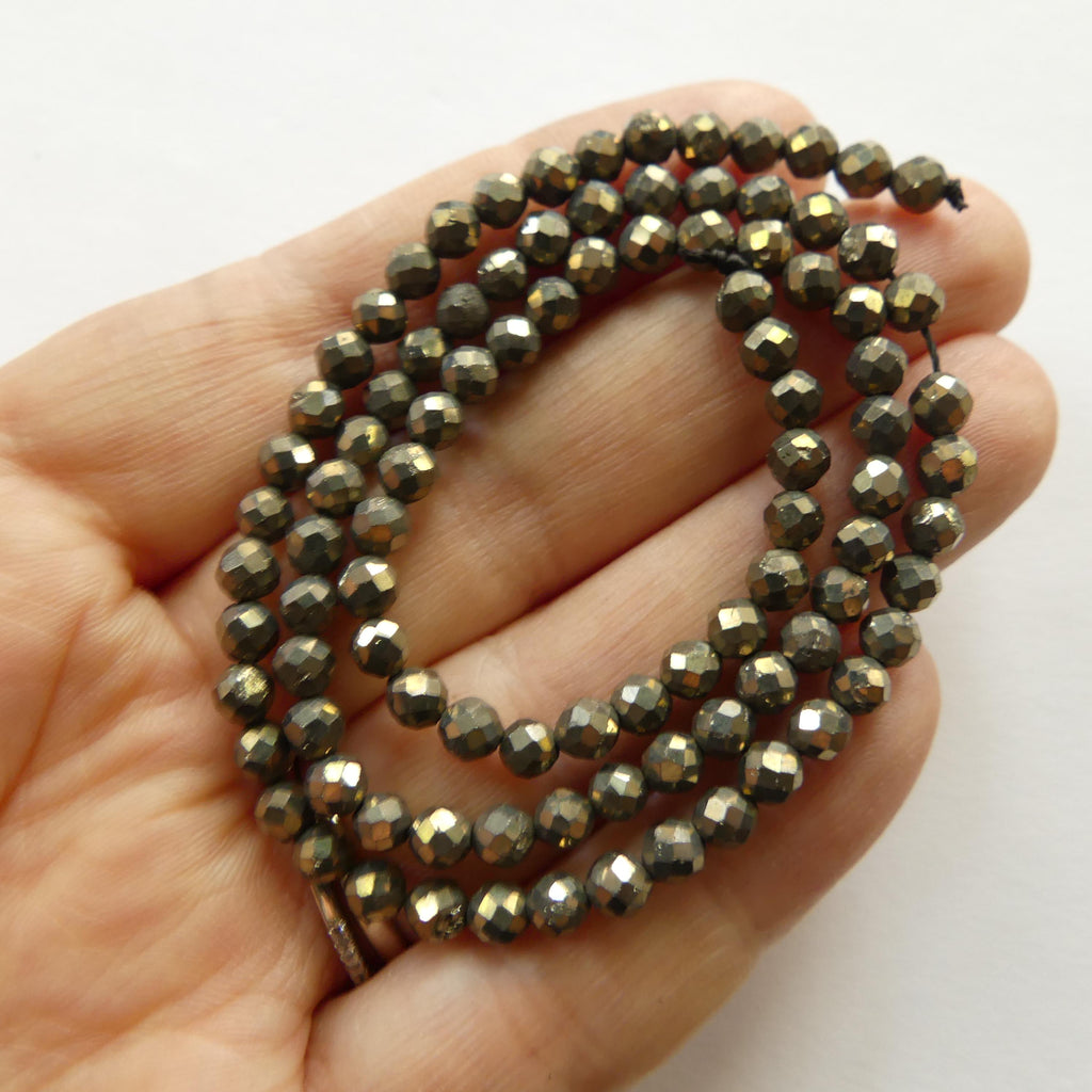 4mm Natural Pyrite Beads Faceted Genuine Pyrite Beads 15" Gemstone Beads for Jewelry Making Shiny Beads Sparkly