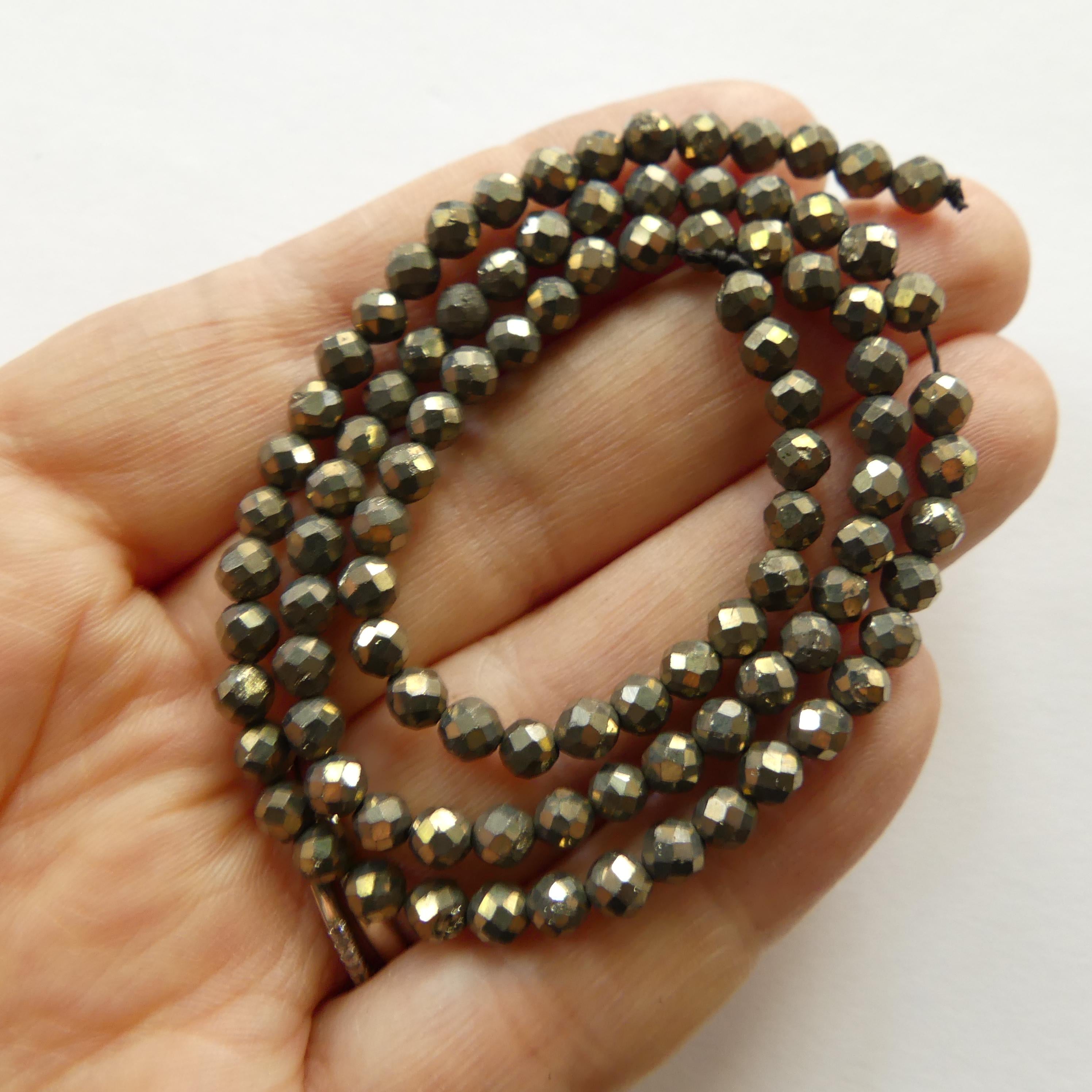 4mm Natural Pyrite Beads Faceted Genuine Pyrite Beads 15" Gemstone Beads for Jewelry Making Shiny Beads Sparkly