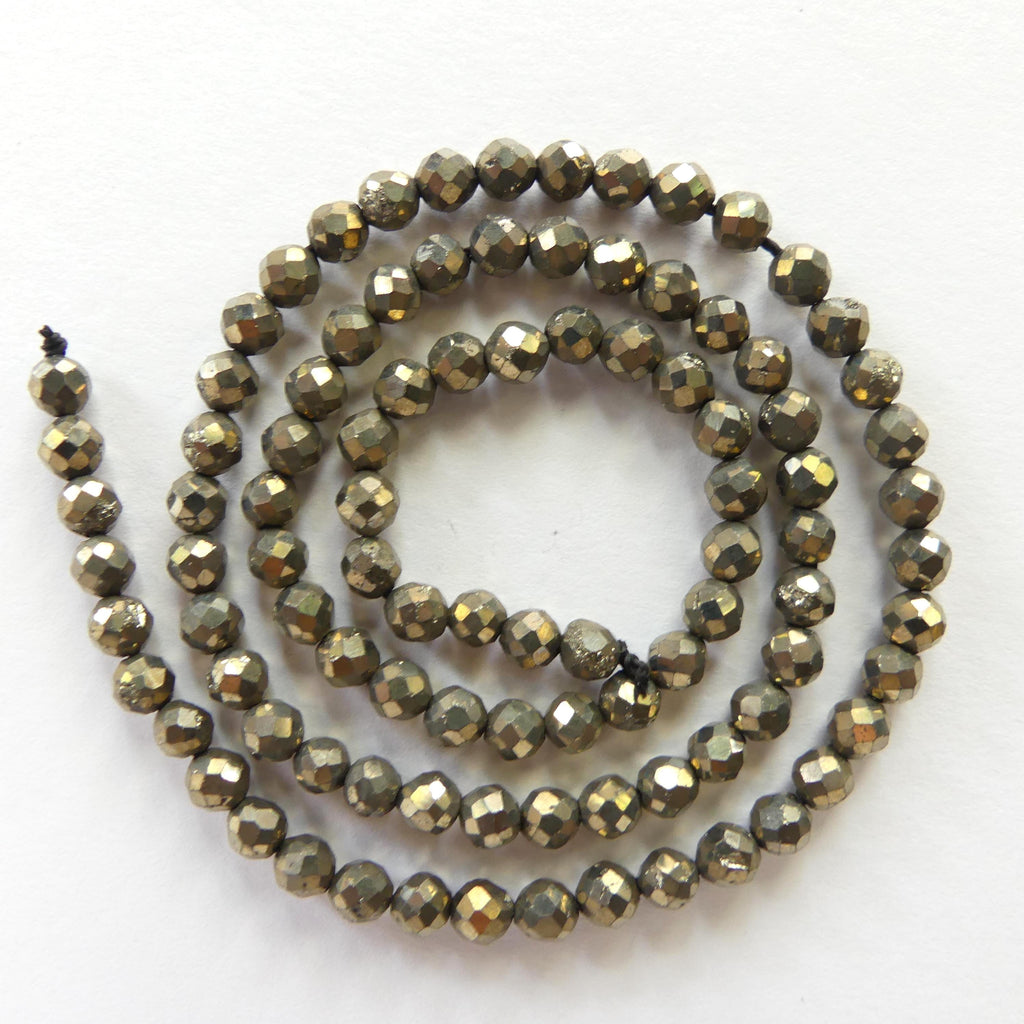 4mm Natural Pyrite Beads Faceted Genuine Pyrite Beads 15" Gemstone Beads for Jewelry Making Shiny Beads Sparkly
