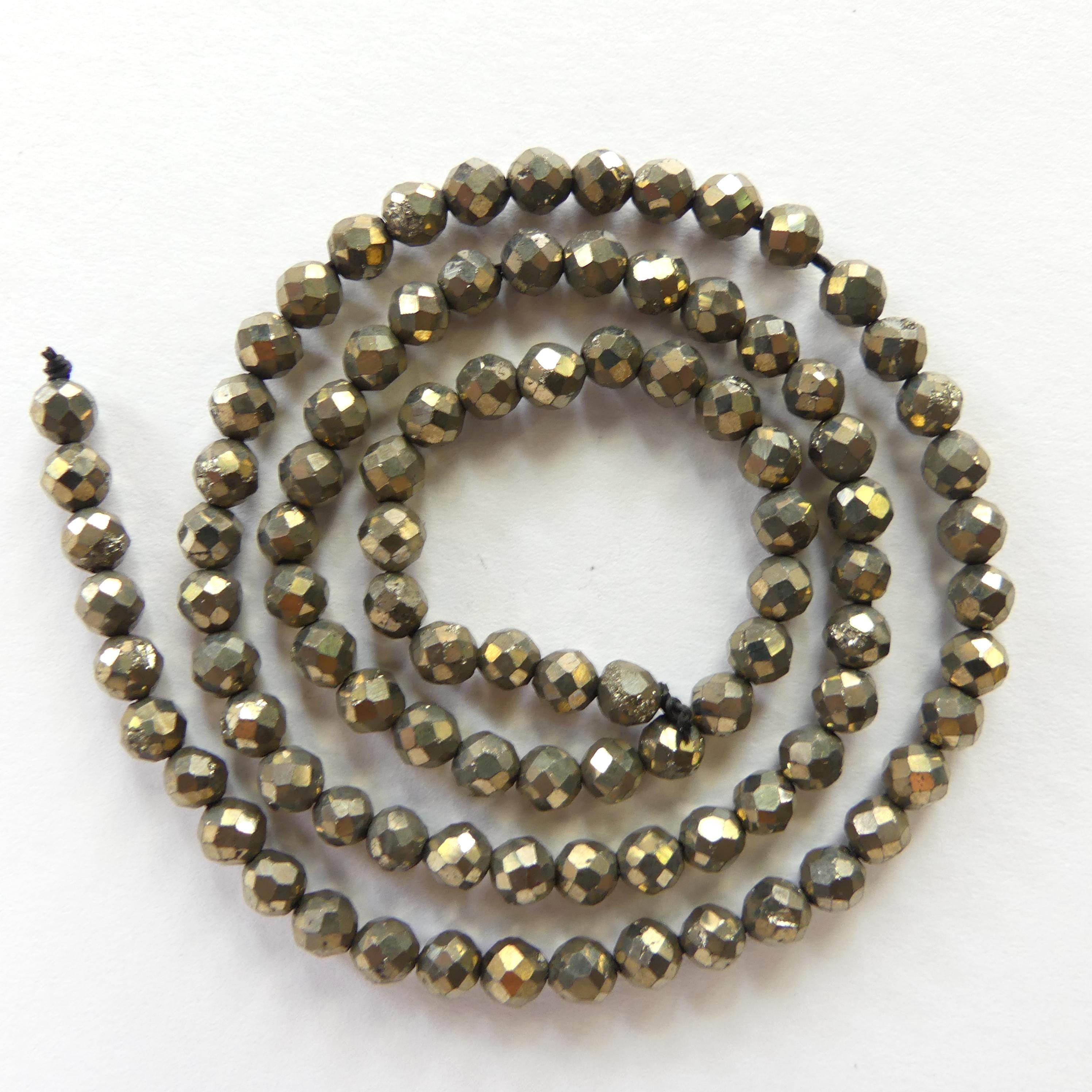 4mm Natural Pyrite Beads Faceted Genuine Pyrite Beads 15" Gemstone Beads for Jewelry Making Shiny Beads Sparkly