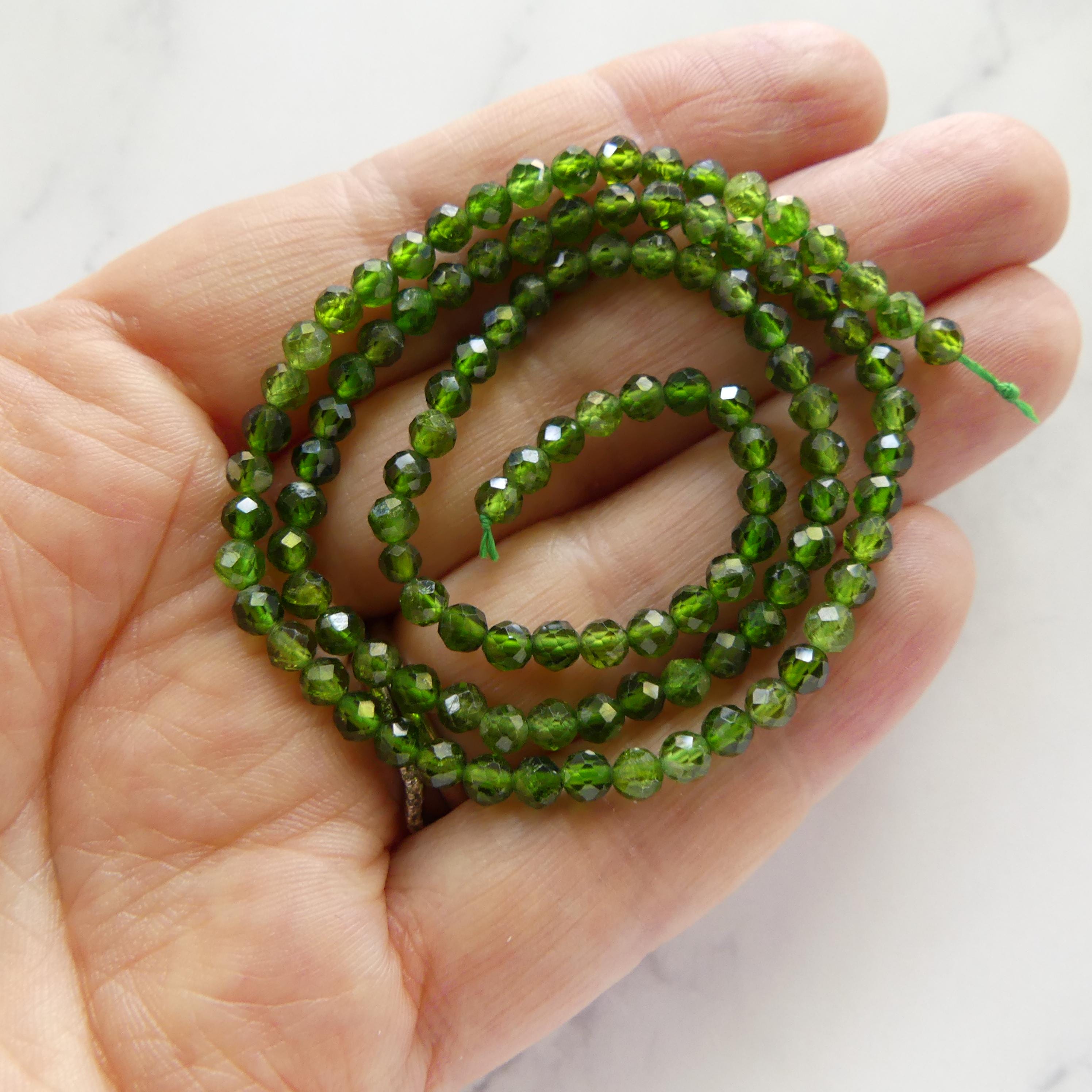 3mm 4mm AAA Chrome Diopside Beads 15" Genuine Round Small Emerald Green Crystal Beads Gemstone Beads for Jewelry Making Beading DIY Jewelry