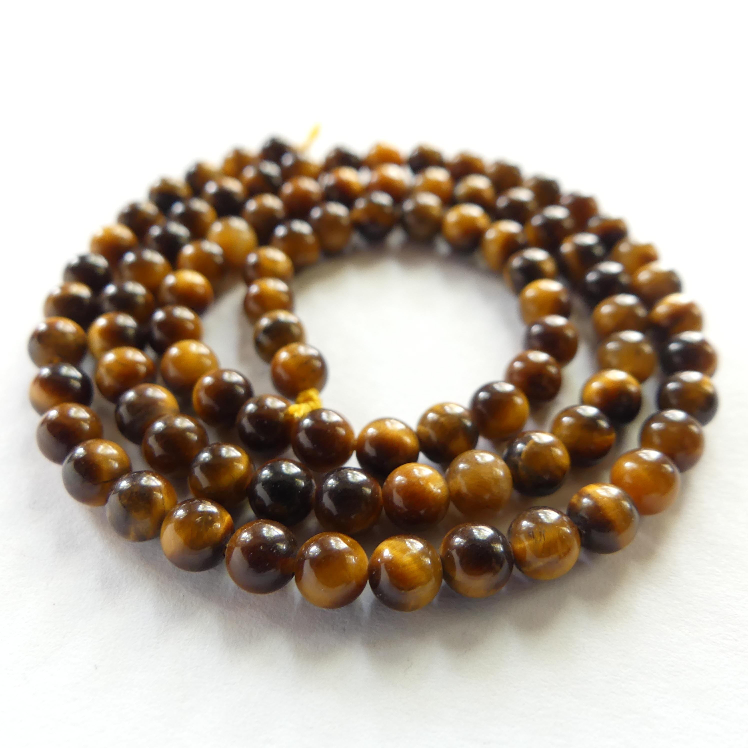 4mm AAA Tigers Eye Beads Smooth Tiger Eye Genuine Tiny Beads 15" Gemstone Beads for Jewelry Making Beading Craft Gift Seed Beads Brown
