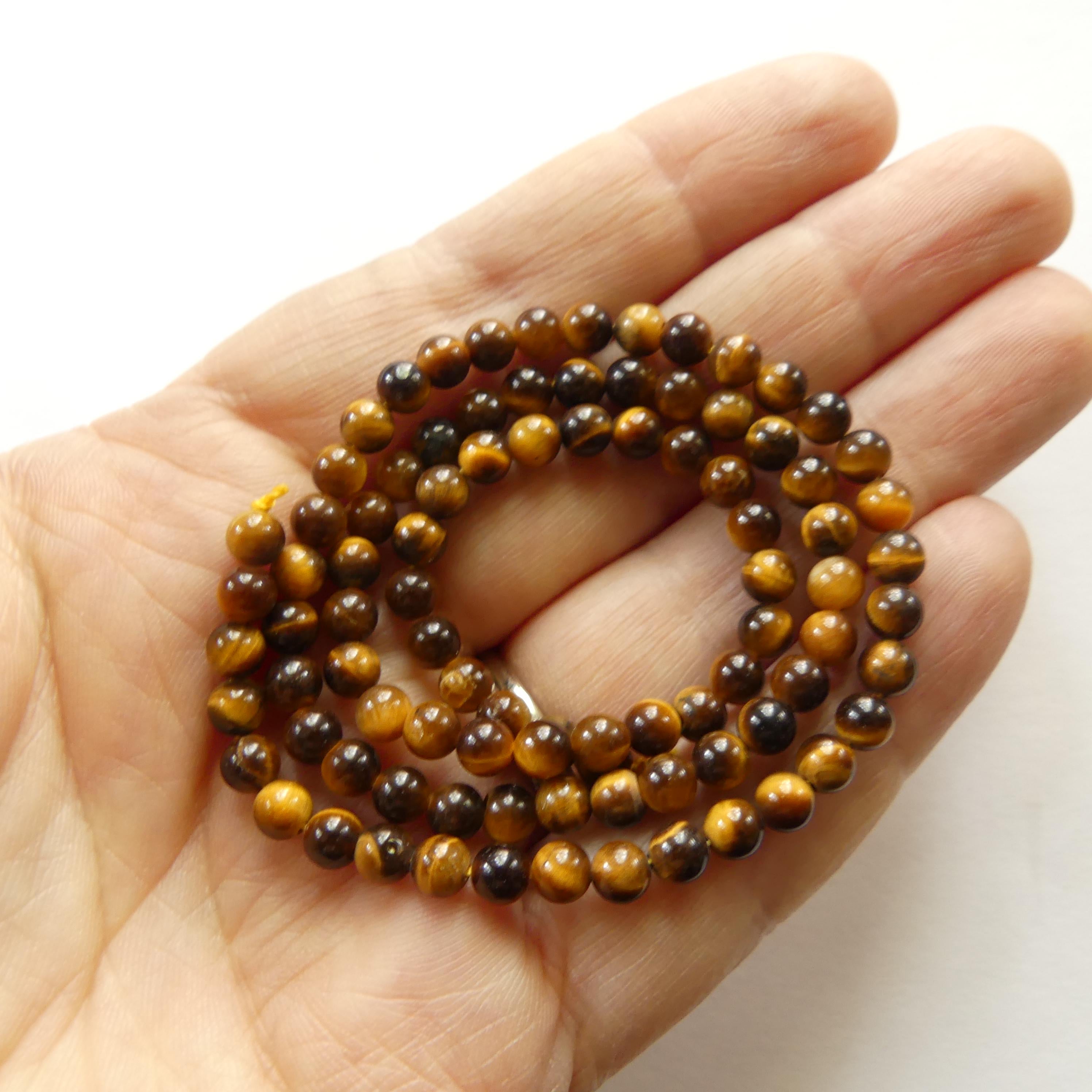 4mm AAA Tigers Eye Beads Smooth Tiger Eye Genuine Tiny Beads 15" Gemstone Beads for Jewelry Making Beading Craft Gift Seed Beads Brown