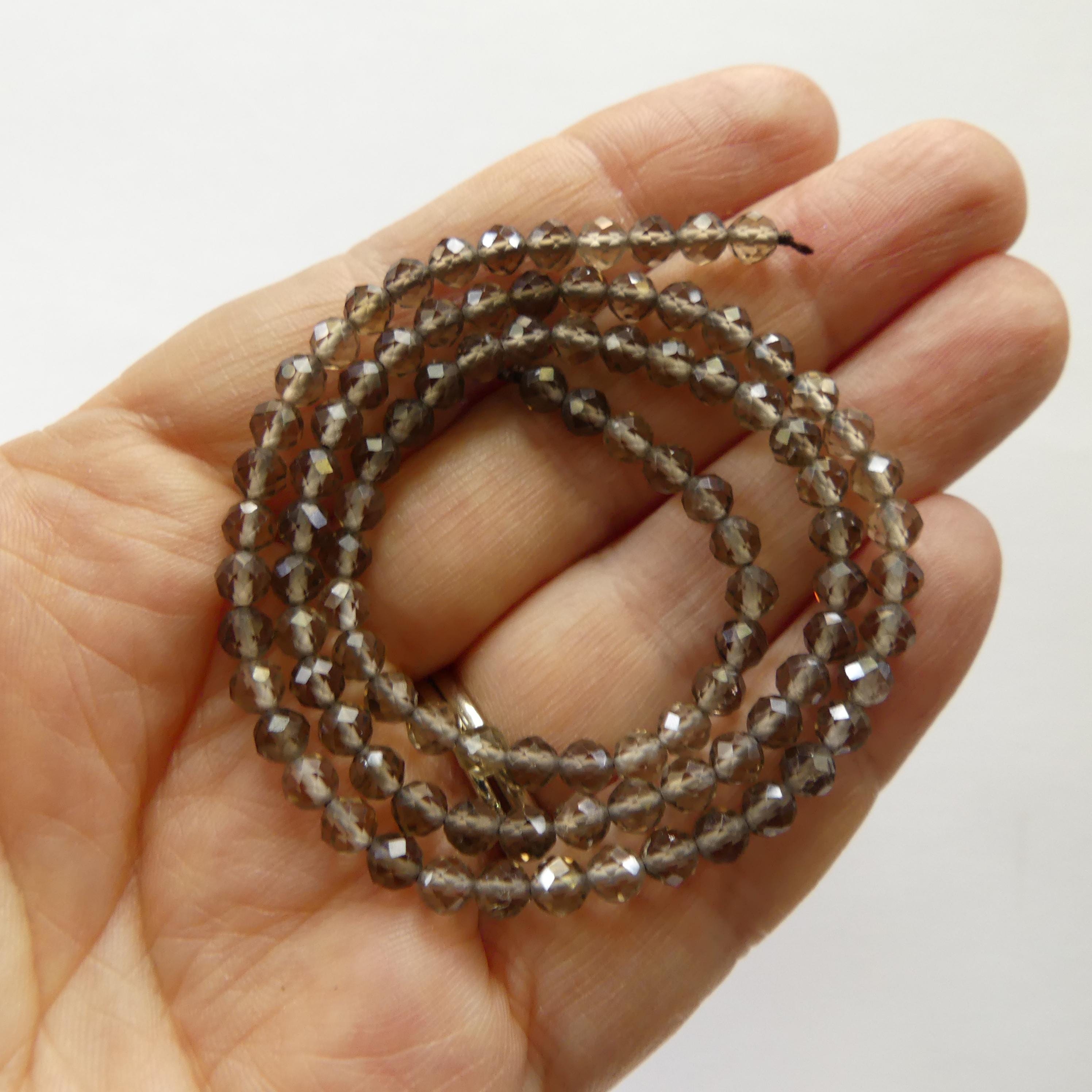4mm AAA Smoky Quartz Micro Faceted Beads Genuine Beads 15" Sparkly Smoky Quartz Gemstone Beads Beading Crafter Gift