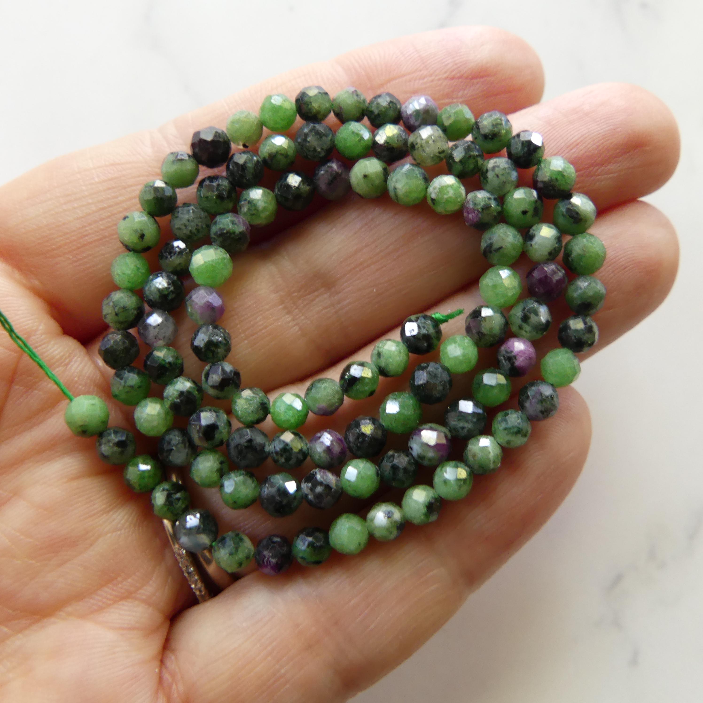 4mm Natural Ruby Zoisite Micro Faceted Beads Genuine Small Green Beads 15" Gemstone Beads for Jewelry Making Beading Gift for Crafter