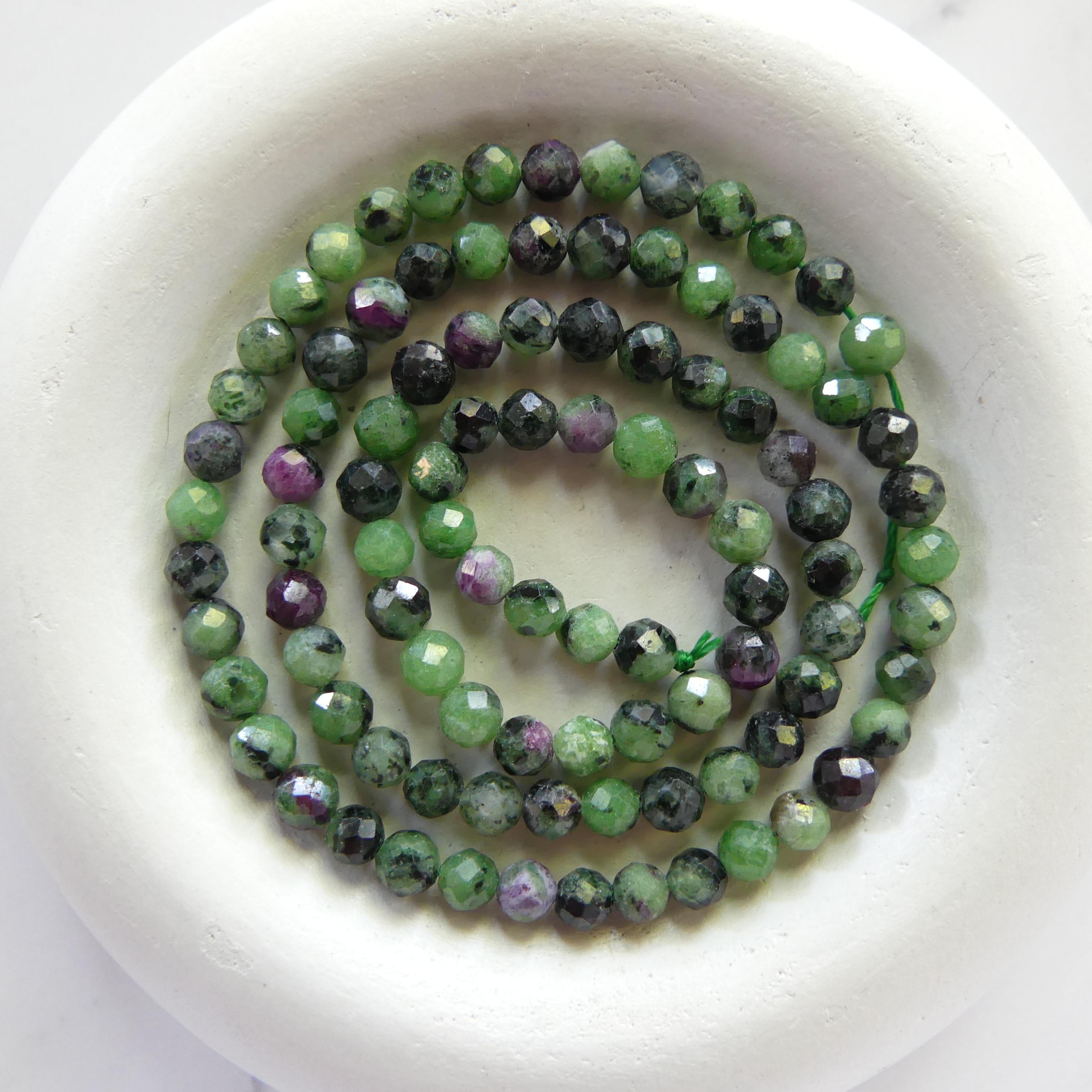 4mm Natural Ruby Zoisite Micro Faceted Beads Genuine Small Green Beads 15" Gemstone Beads for Jewelry Making Beading Gift for Crafter
