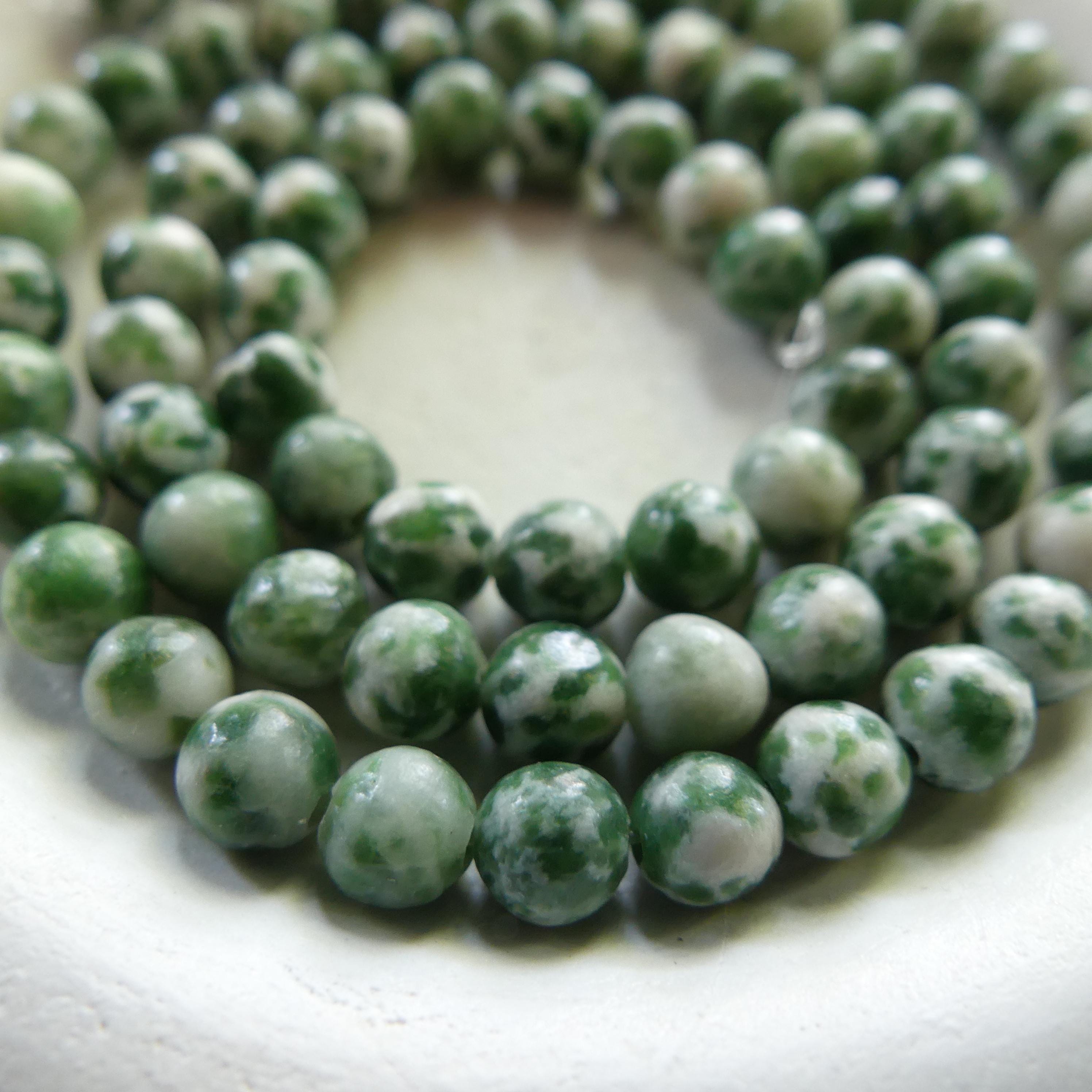 4mm Dalmatian Jasper Beads Green Smooth Genuine Green Spot Jasper Kiwi Beads 15" Gemstone Beads for Jewelry Making Beading Gift Crafter