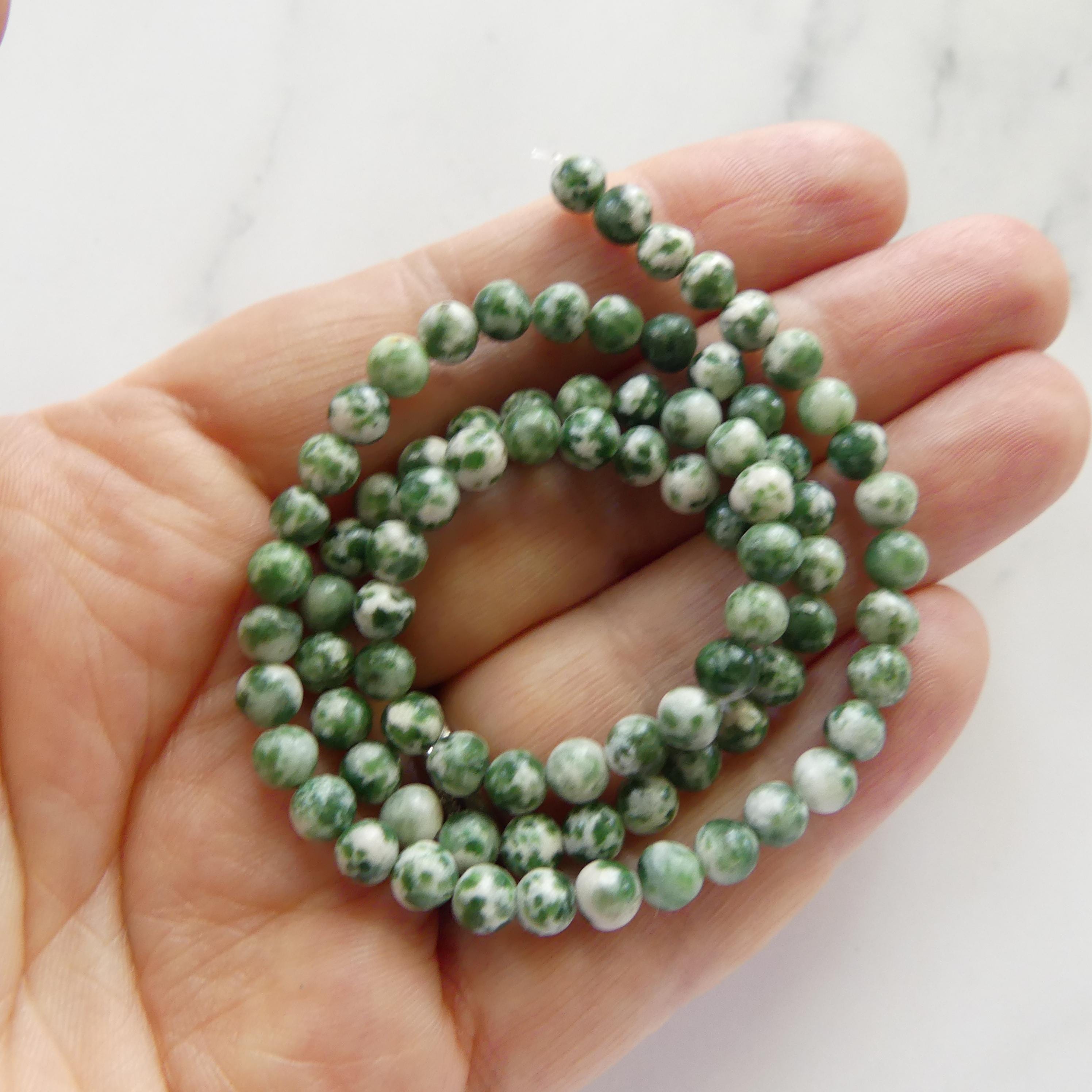 4mm Dalmatian Jasper Beads Green Smooth Genuine Green Spot Jasper Kiwi Beads 15" Gemstone Beads for Jewelry Making Beading Gift Crafter
