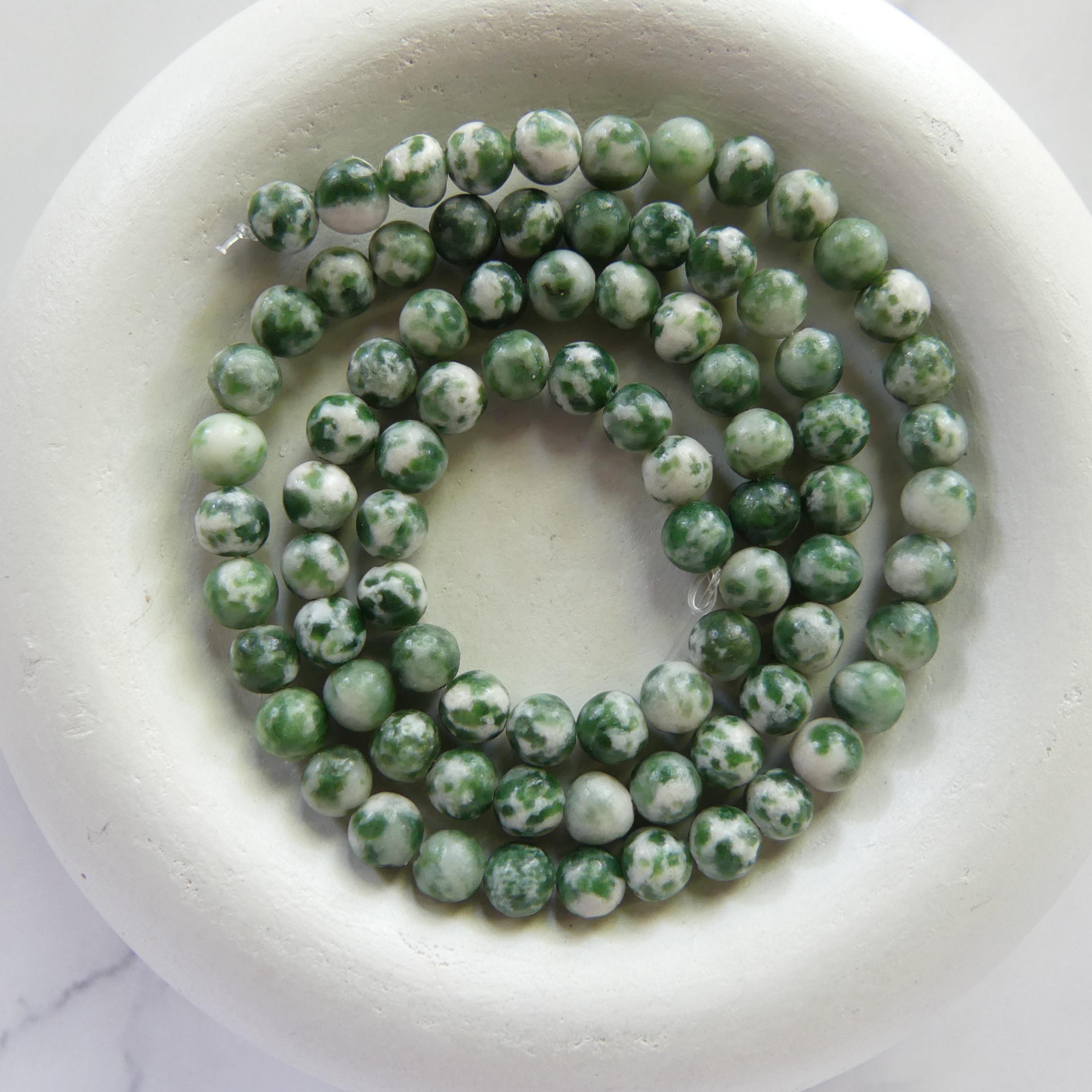 4mm Dalmatian Jasper Beads Green Smooth Genuine Green Spot Jasper Kiwi Beads 15" Gemstone Beads for Jewelry Making Beading Gift Crafter