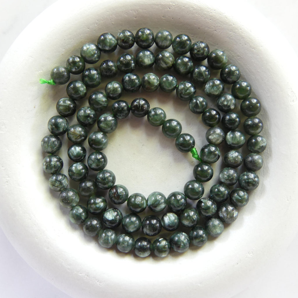 4mm 5mm Seraphinite Beads Smooth 15" Russian Seraphinite Genuine Gemstone Beads Green Crystal for Jewelry Making Beading Craft Gift Beads