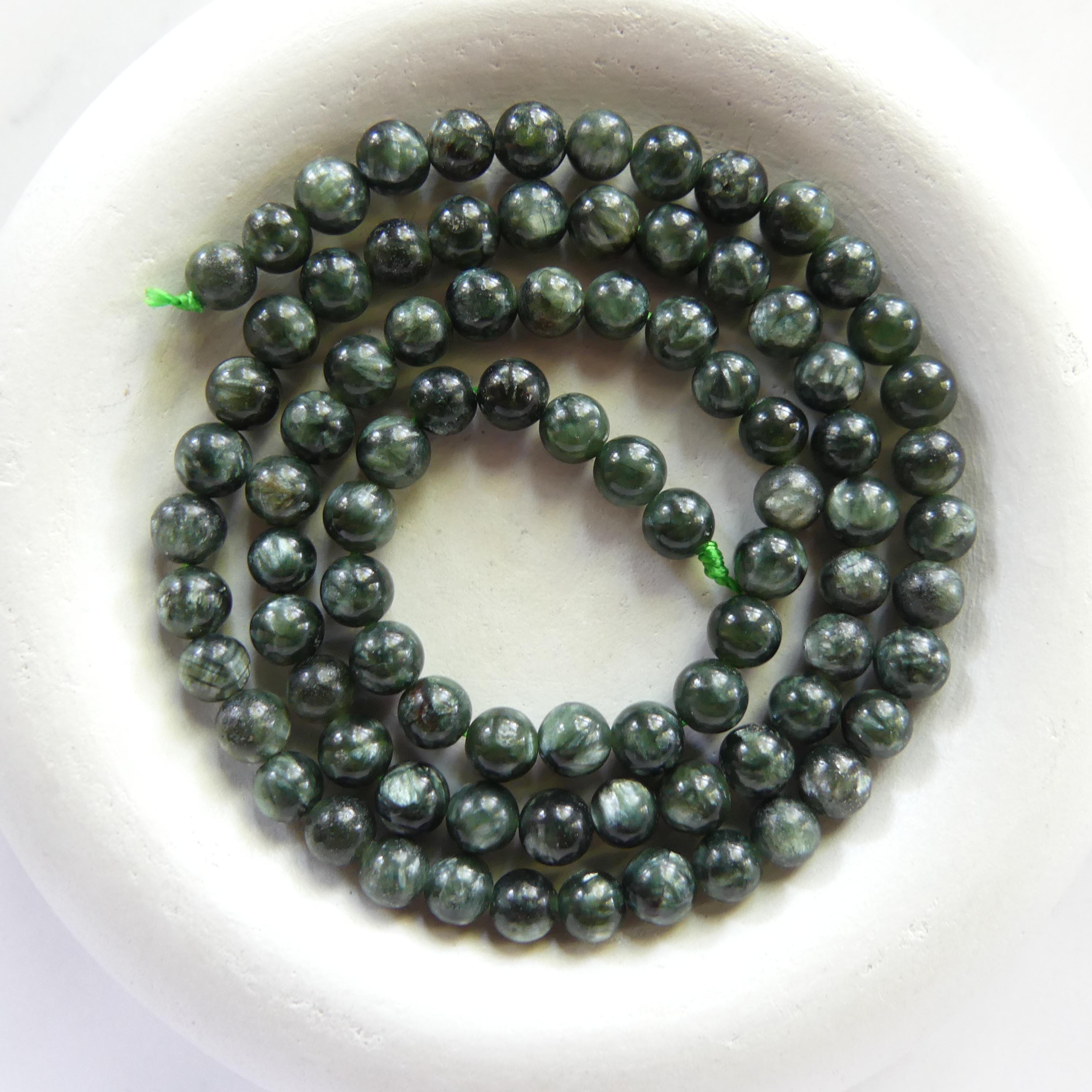 4mm 5mm Seraphinite Beads Smooth 15" Russian Seraphinite Genuine Gemstone Beads Green Crystal for Jewelry Making Beading Craft Gift Beads