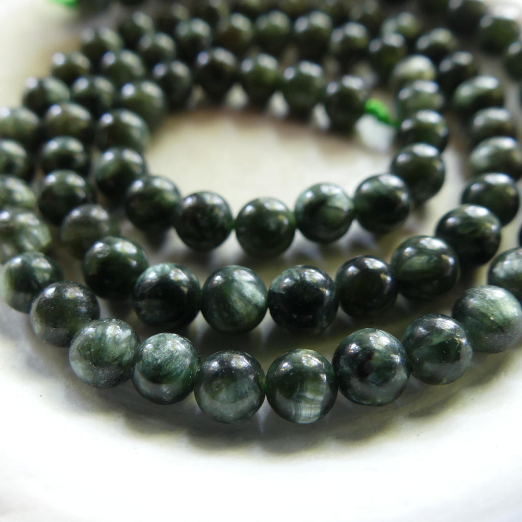 4mm 5mm Seraphinite Beads Smooth 15" Russian Seraphinite Genuine Gemstone Beads Green Crystal for Jewelry Making Beading Craft Gift Beads