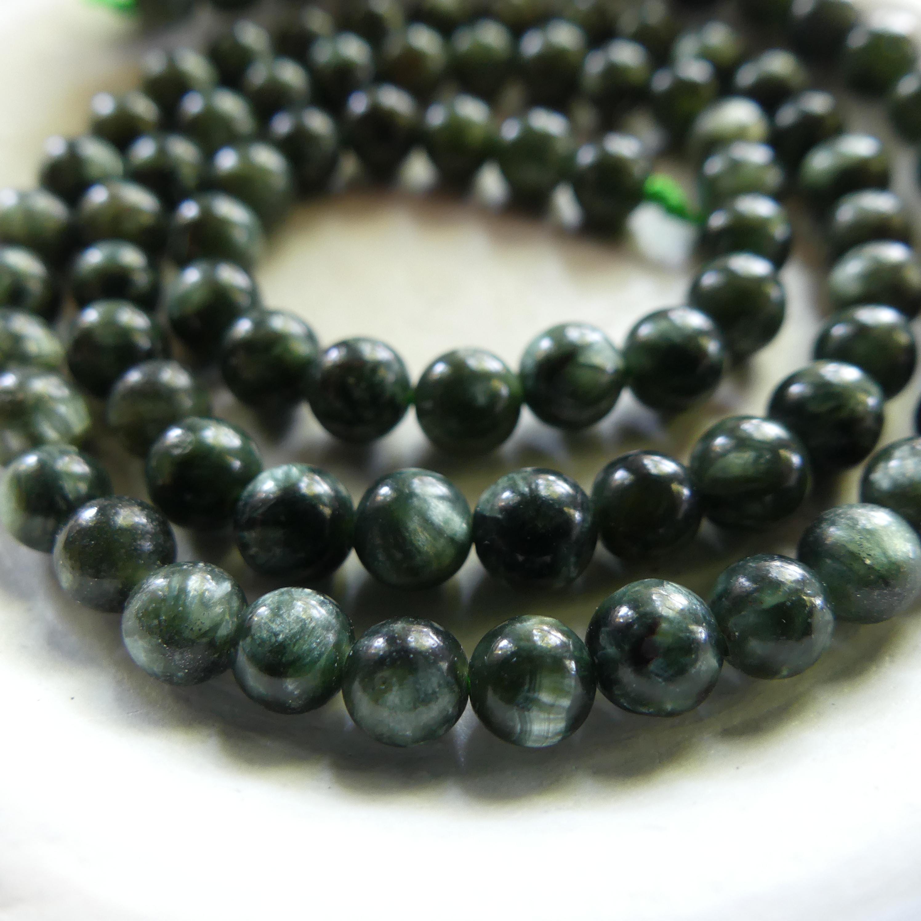 4mm 5mm Seraphinite Beads Smooth 15" Russian Seraphinite Genuine Gemstone Beads Green Crystal for Jewelry Making Beading Craft Gift Beads