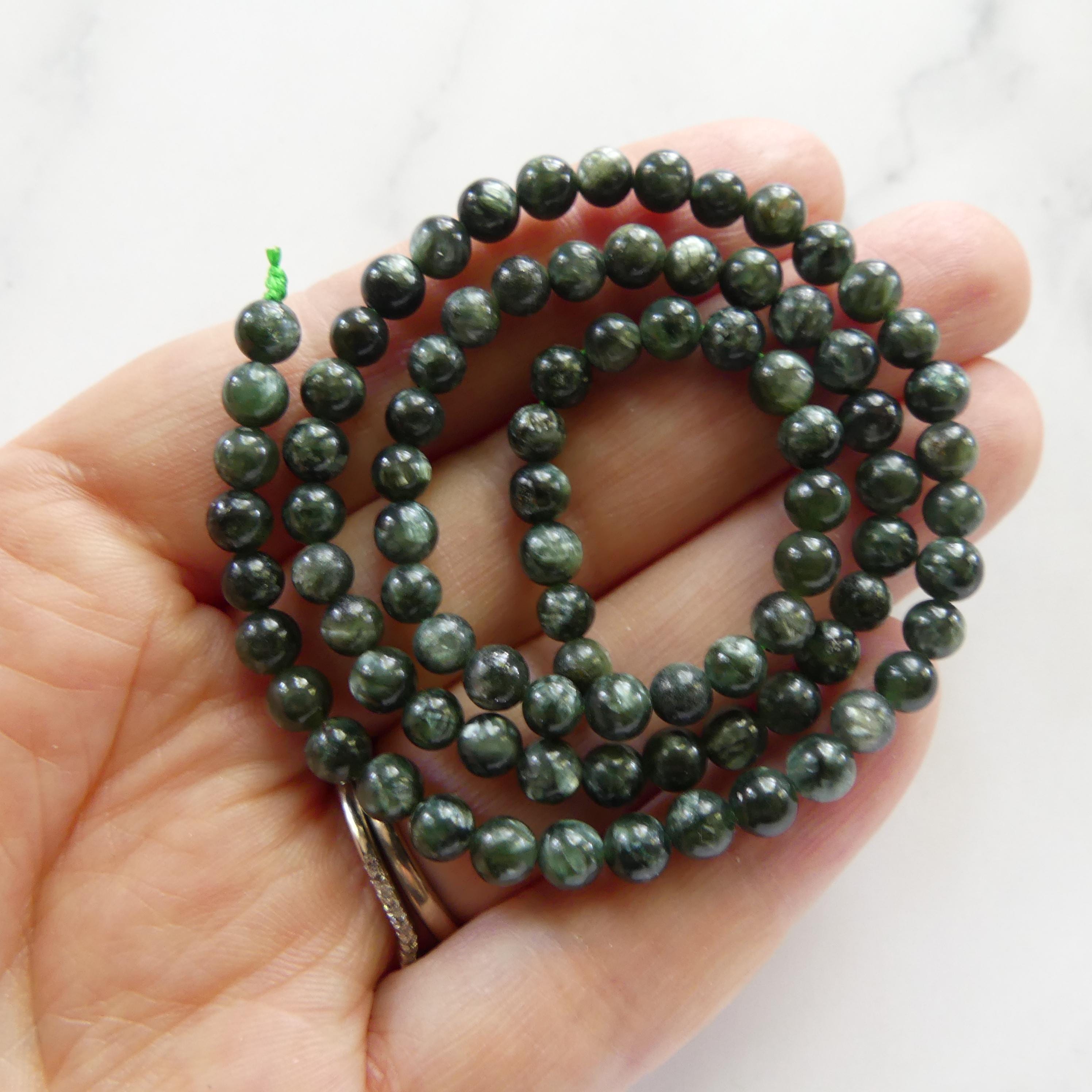 4mm 5mm Seraphinite Beads Smooth 15" Russian Seraphinite Genuine Gemstone Beads Green Crystal for Jewelry Making Beading Craft Gift Beads