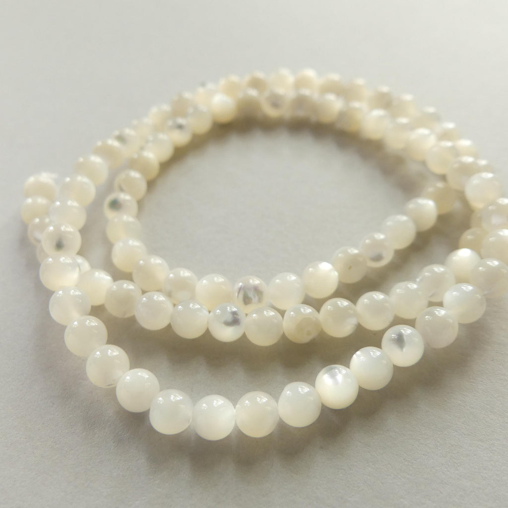 4mm Natural Mother of Pearl Beads Smooth MOP Genuine Shell Beads 15" Gemstone Jewelry Making Gift for crafter