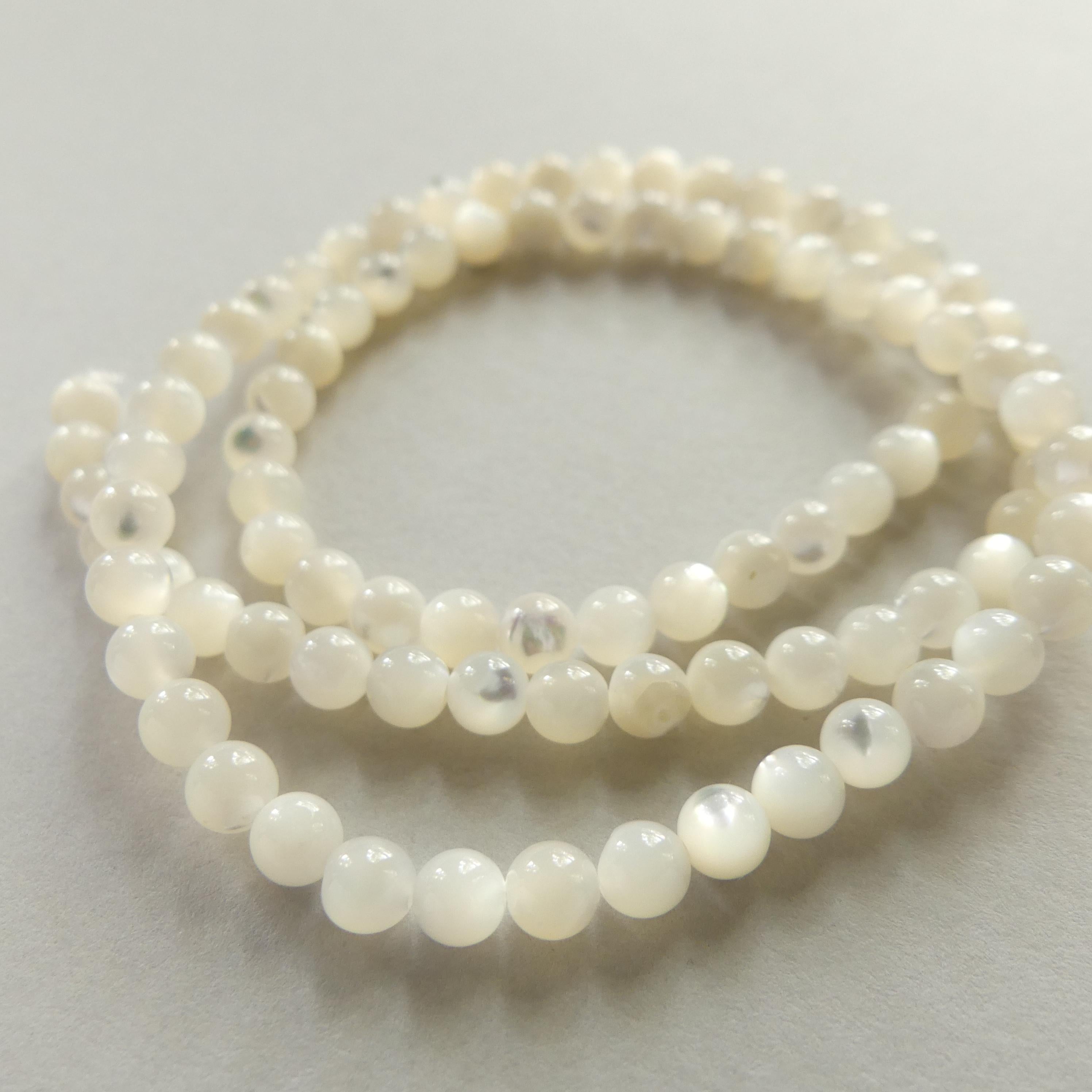 4mm Natural Mother of Pearl Beads Smooth MOP Genuine Shell Beads 15" Gemstone Jewelry Making Gift for crafter