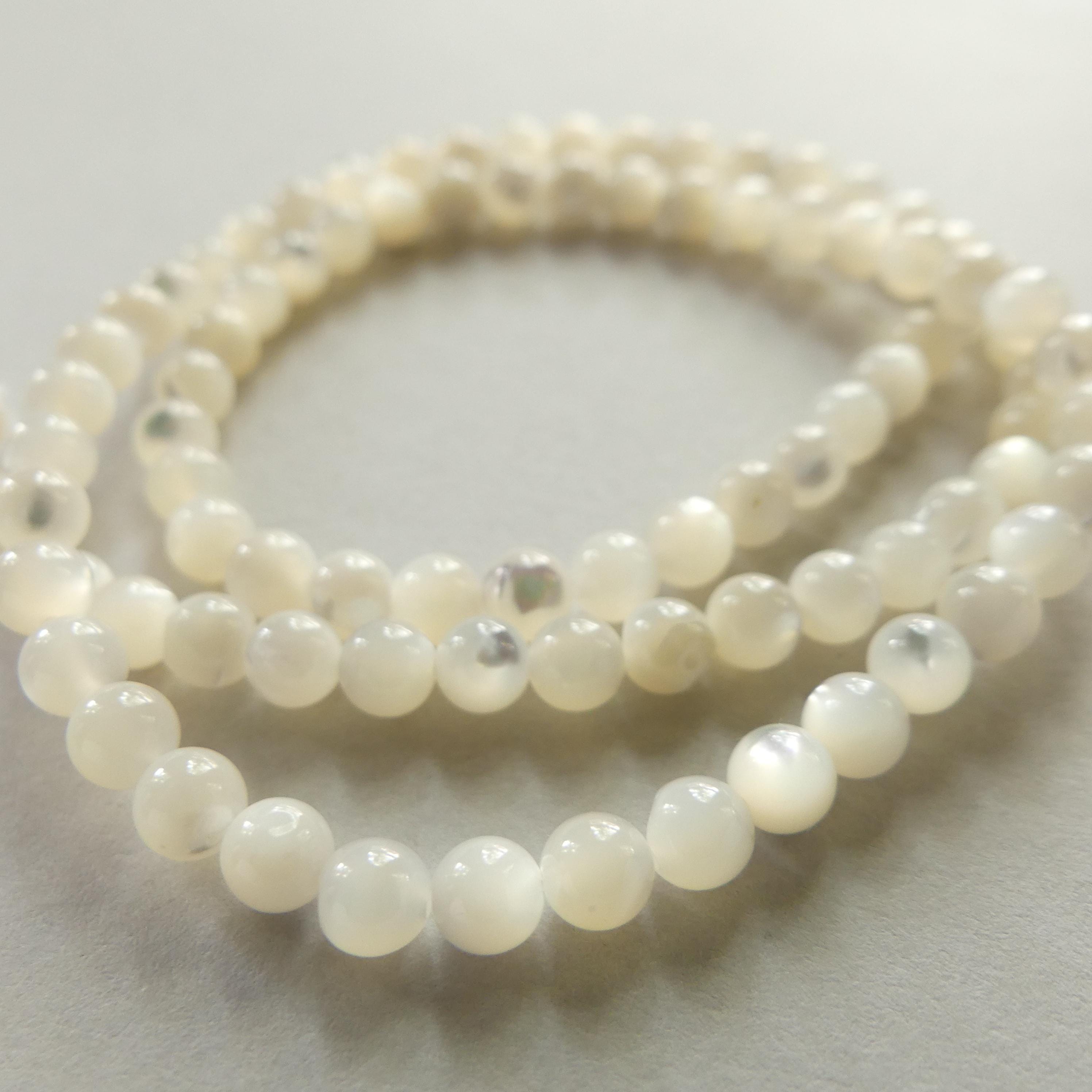 4mm Natural Mother of Pearl Beads Smooth MOP Genuine Shell Beads 15" Gemstone Jewelry Making Gift for crafter