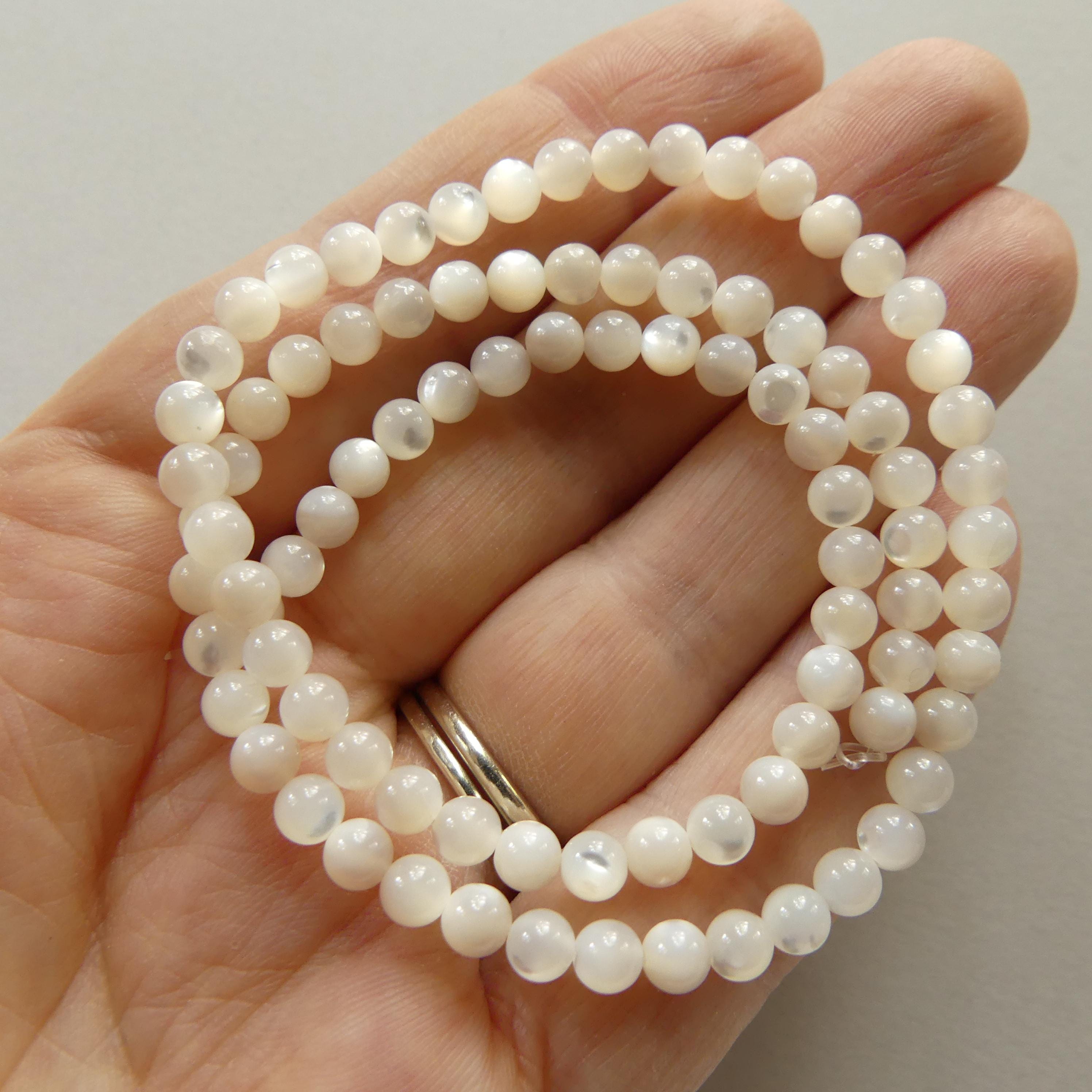 4mm Natural Mother of Pearl Beads Smooth MOP Genuine Shell Beads 15" Gemstone Jewelry Making Gift for crafter