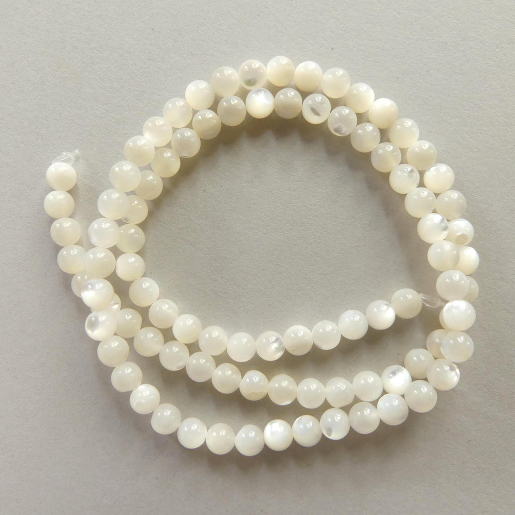 4mm Natural Mother of Pearl Beads Smooth MOP Genuine Shell Beads 15" Gemstone Jewelry Making Gift for crafter