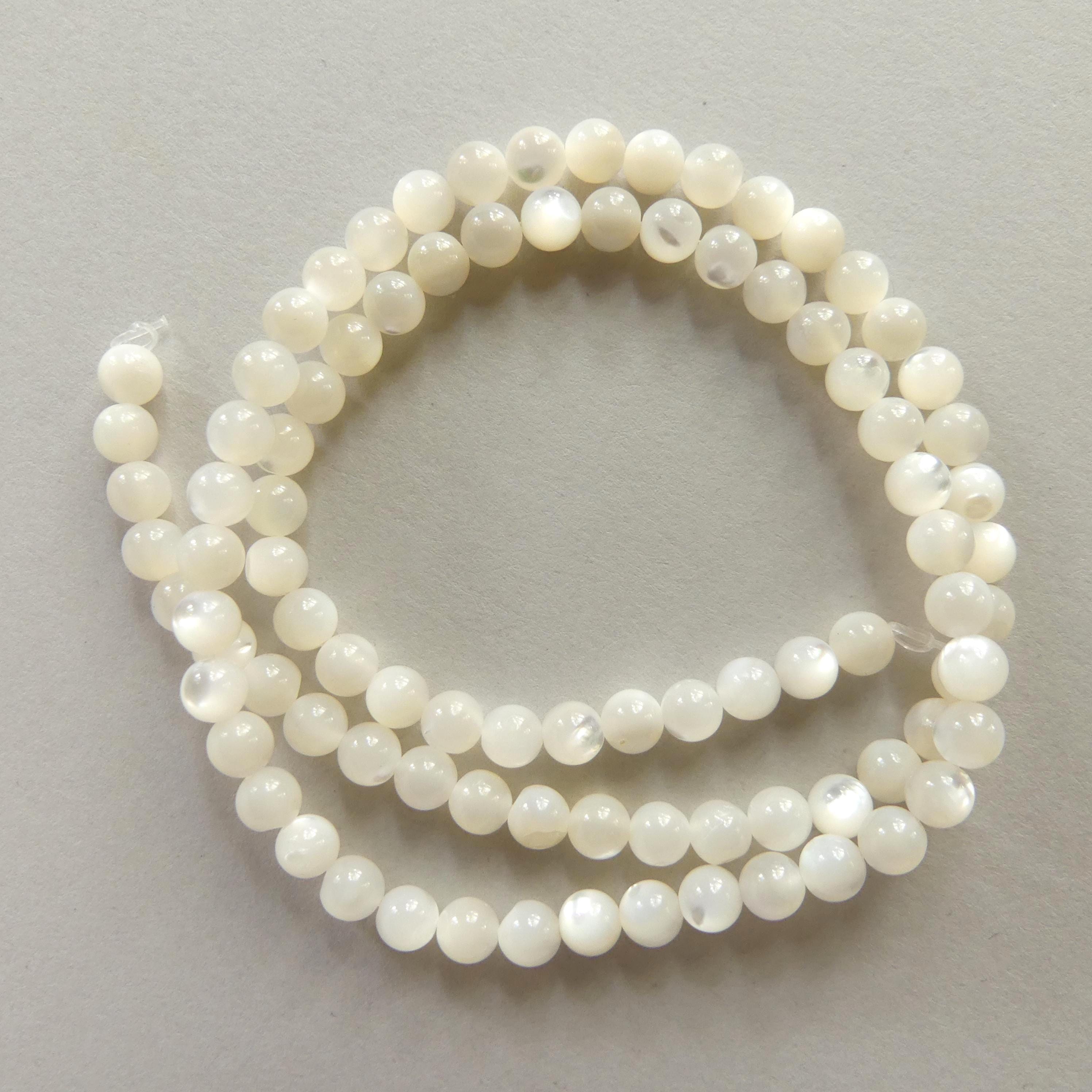4mm Natural Mother of Pearl Beads Smooth MOP Genuine Shell Beads 15" Gemstone Jewelry Making Gift for crafter