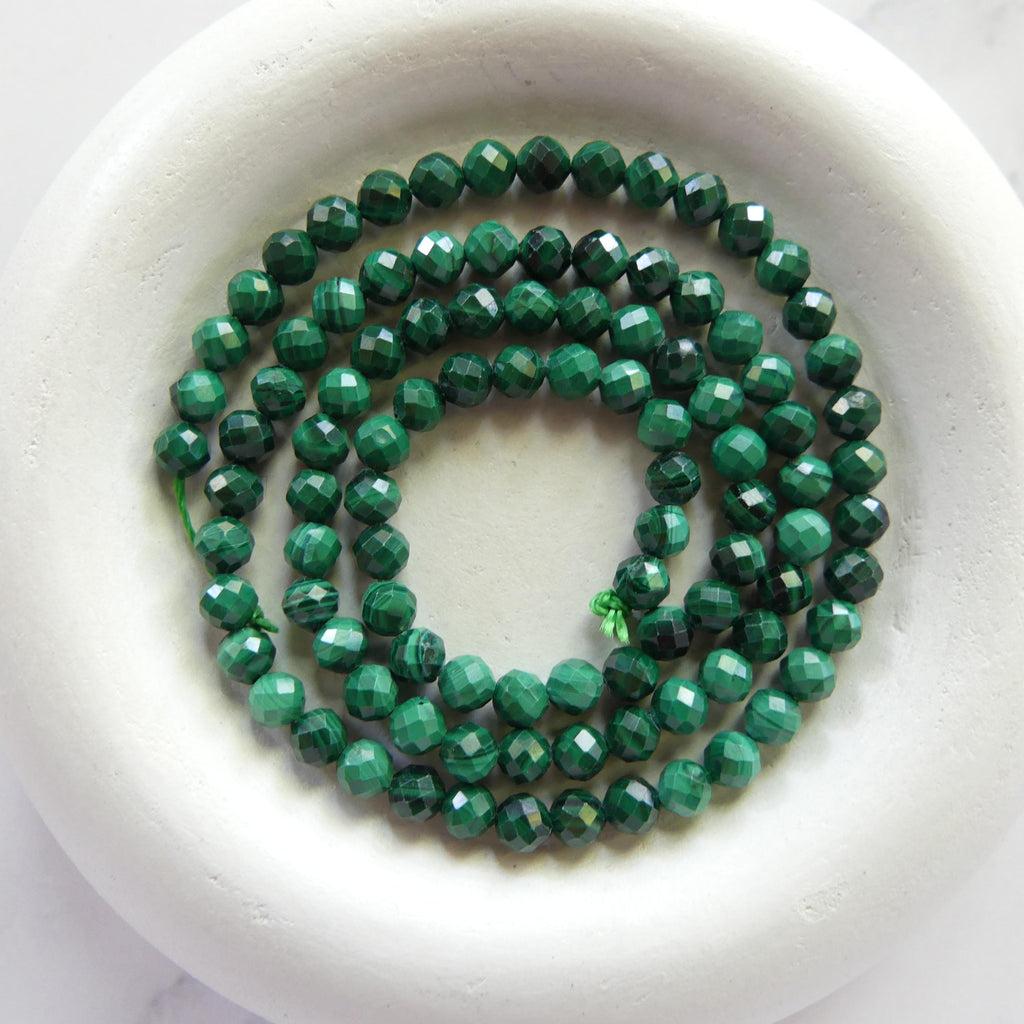 4mm Malachite Faceted Beads 15" Vivid Green Malachite Gemstone Beads for Jewelry Making Beading Gift Crafter