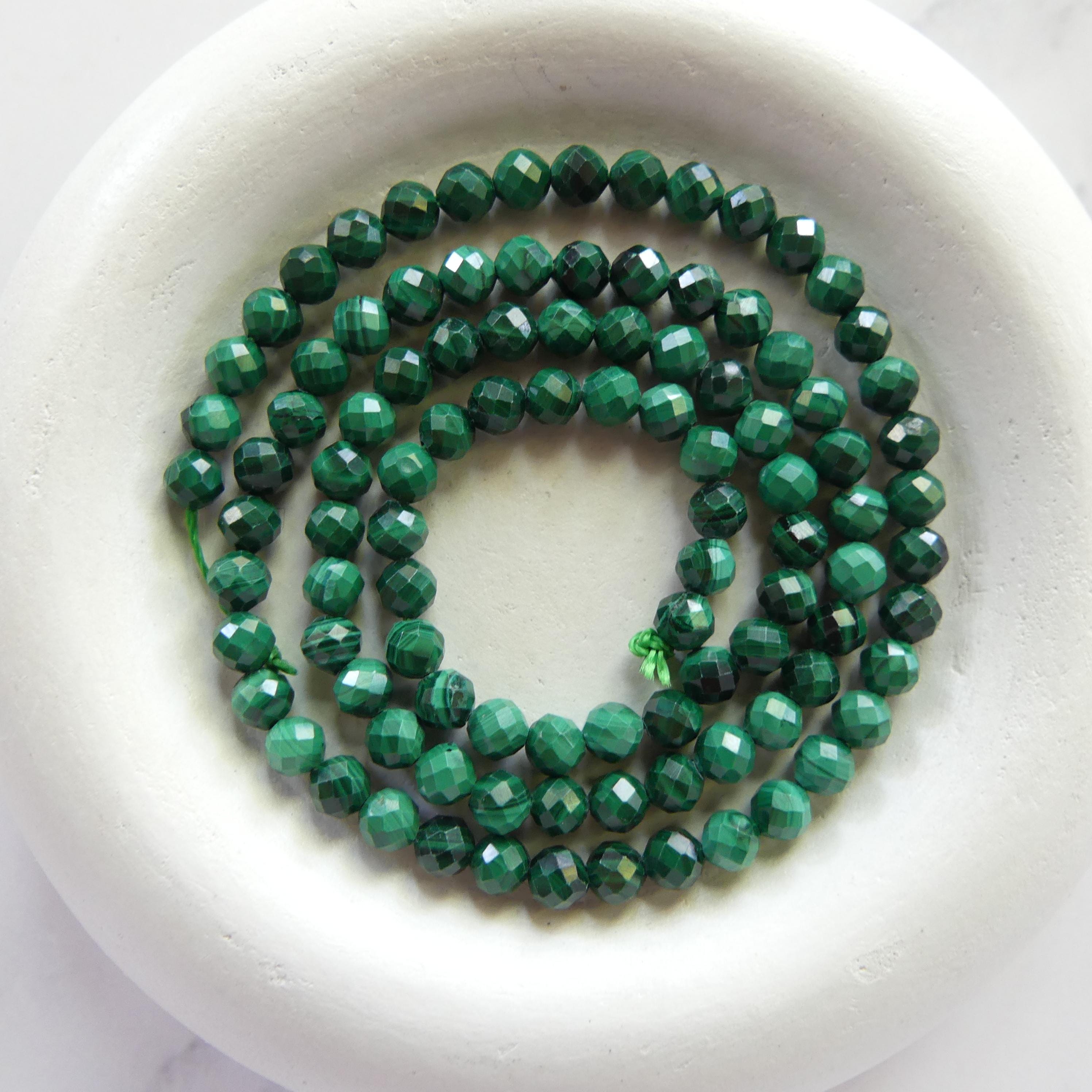 4mm Malachite Faceted Beads 15" Vivid Green Malachite Gemstone Beads for Jewelry Making Beading Gift Crafter