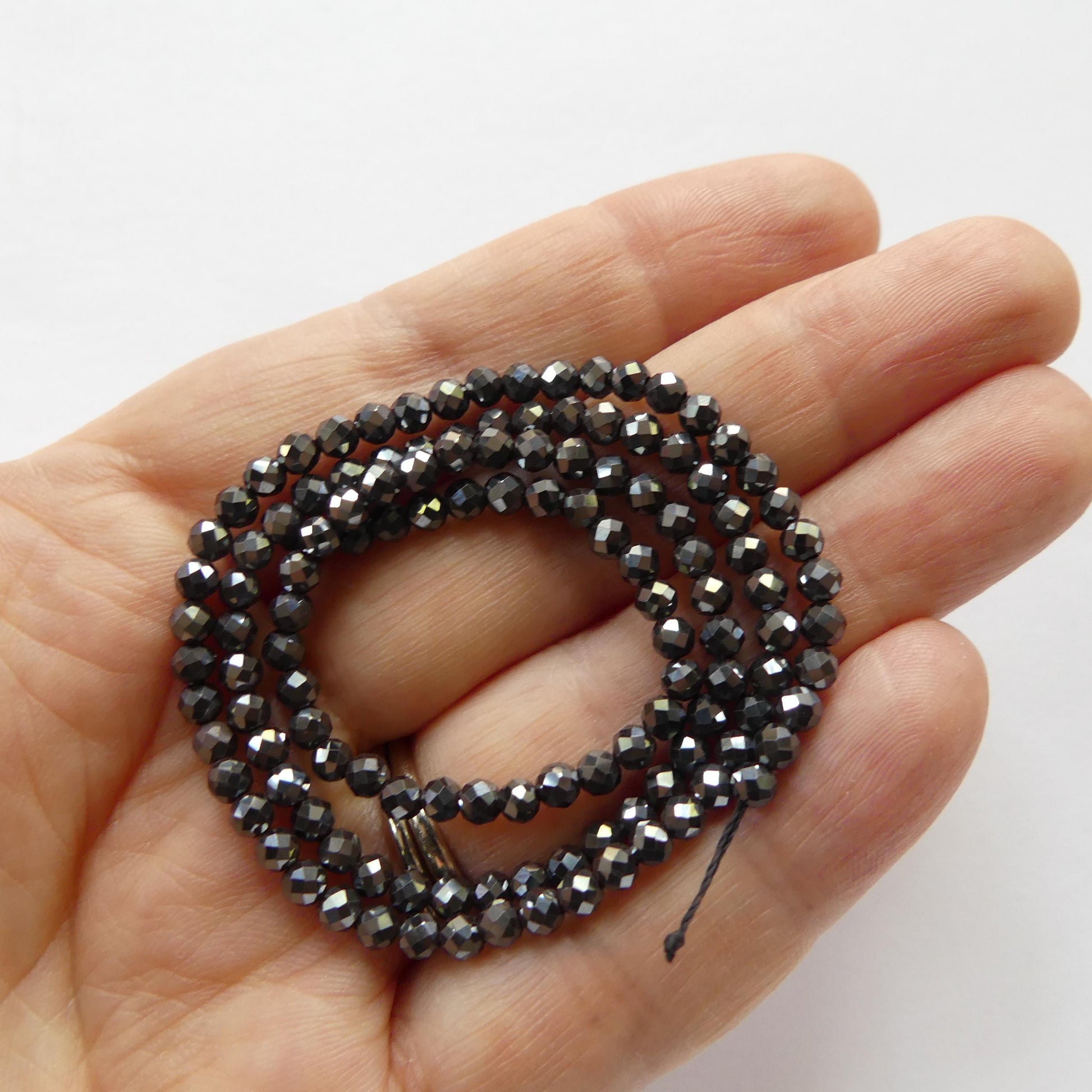 3mm 100% Natural Hematite Micro Faceted Beads Genuine Sparkly Beads 15" Gemstone Beads for DIY Jewelry Making Crafter Gift