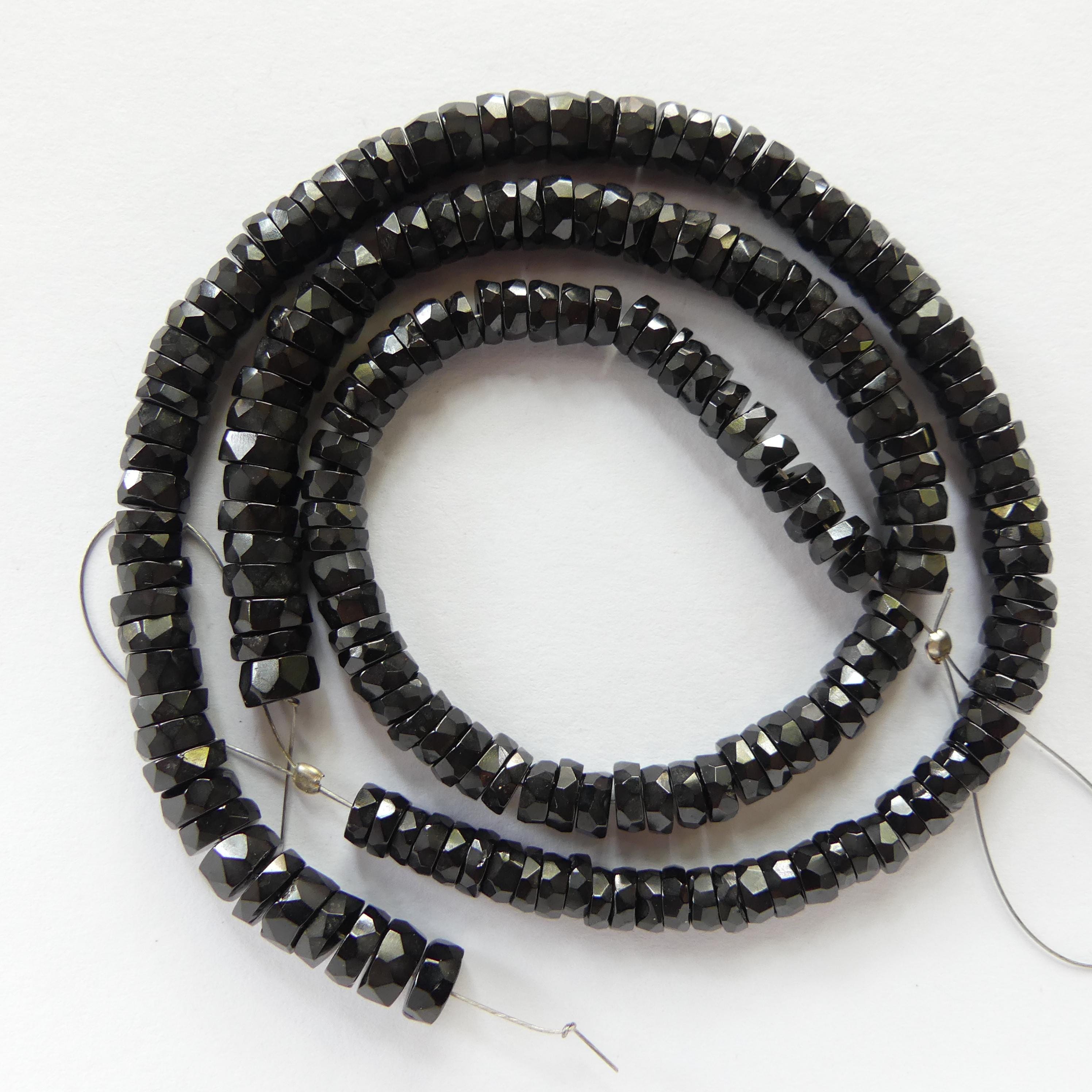 5mm 6mm Black Spinel Faceted Heishi Beads 8" Sparkly Black Spinel Tyre Beads Crystal Genuine Gemstone Beads for Jewelry Making