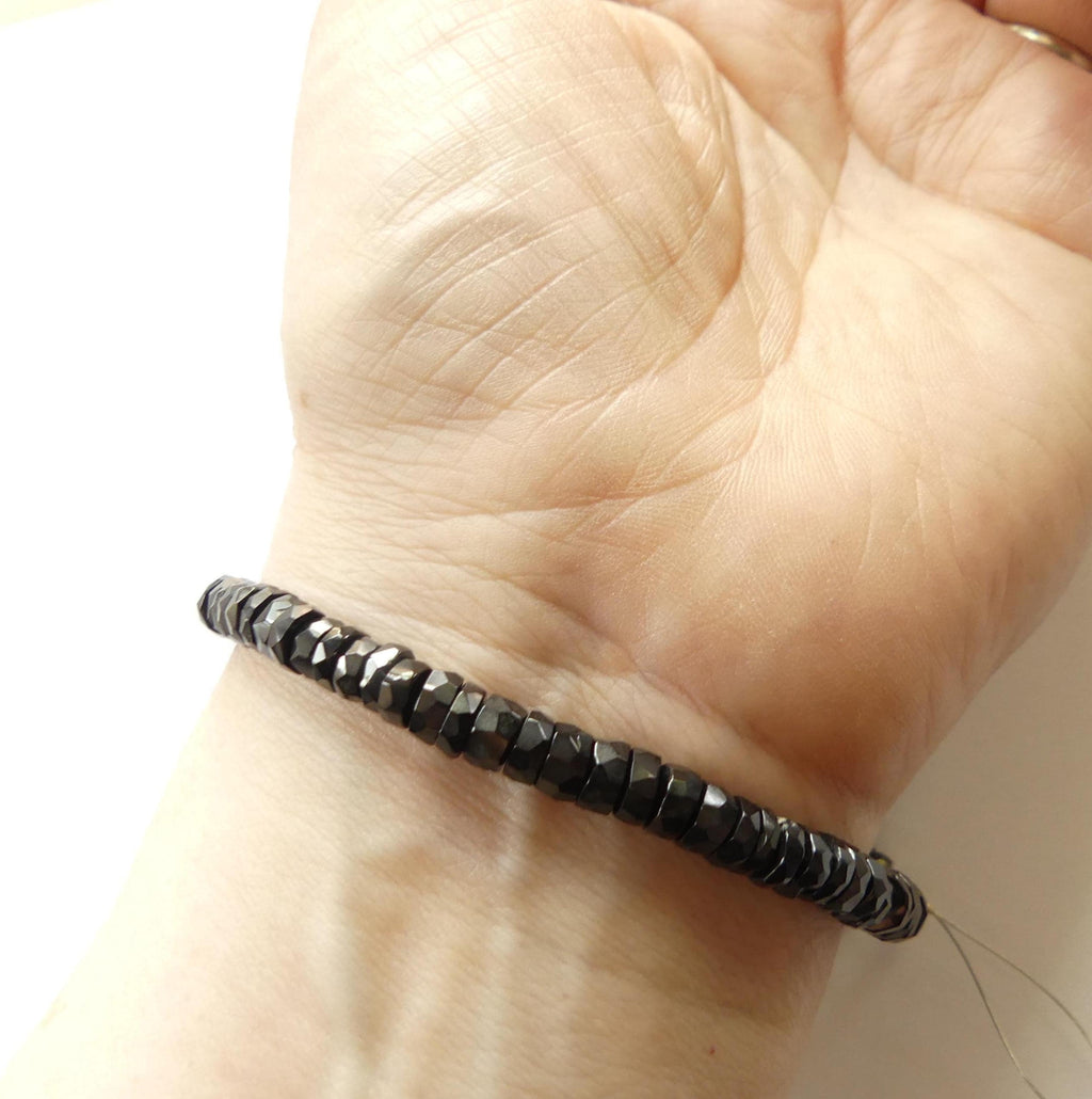 5mm 6mm Black Spinel Faceted Heishi Beads 8" Sparkly Black Spinel Tyre Beads Crystal Genuine Gemstone Beads for Jewelry Making