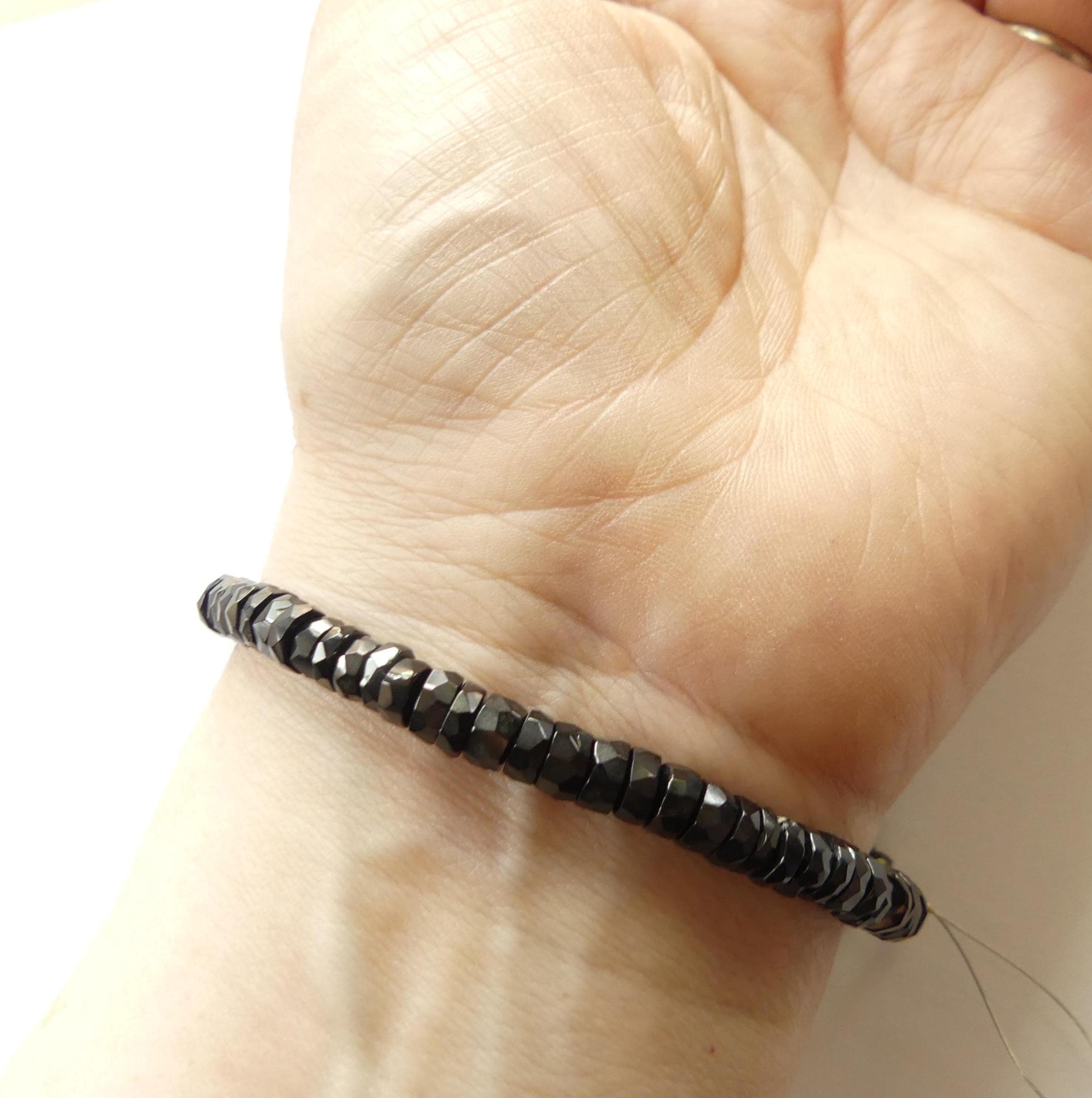 5mm 6mm Black Spinel Faceted Heishi Beads 8" Sparkly Black Spinel Tyre Beads Crystal Genuine Gemstone Beads for Jewelry Making