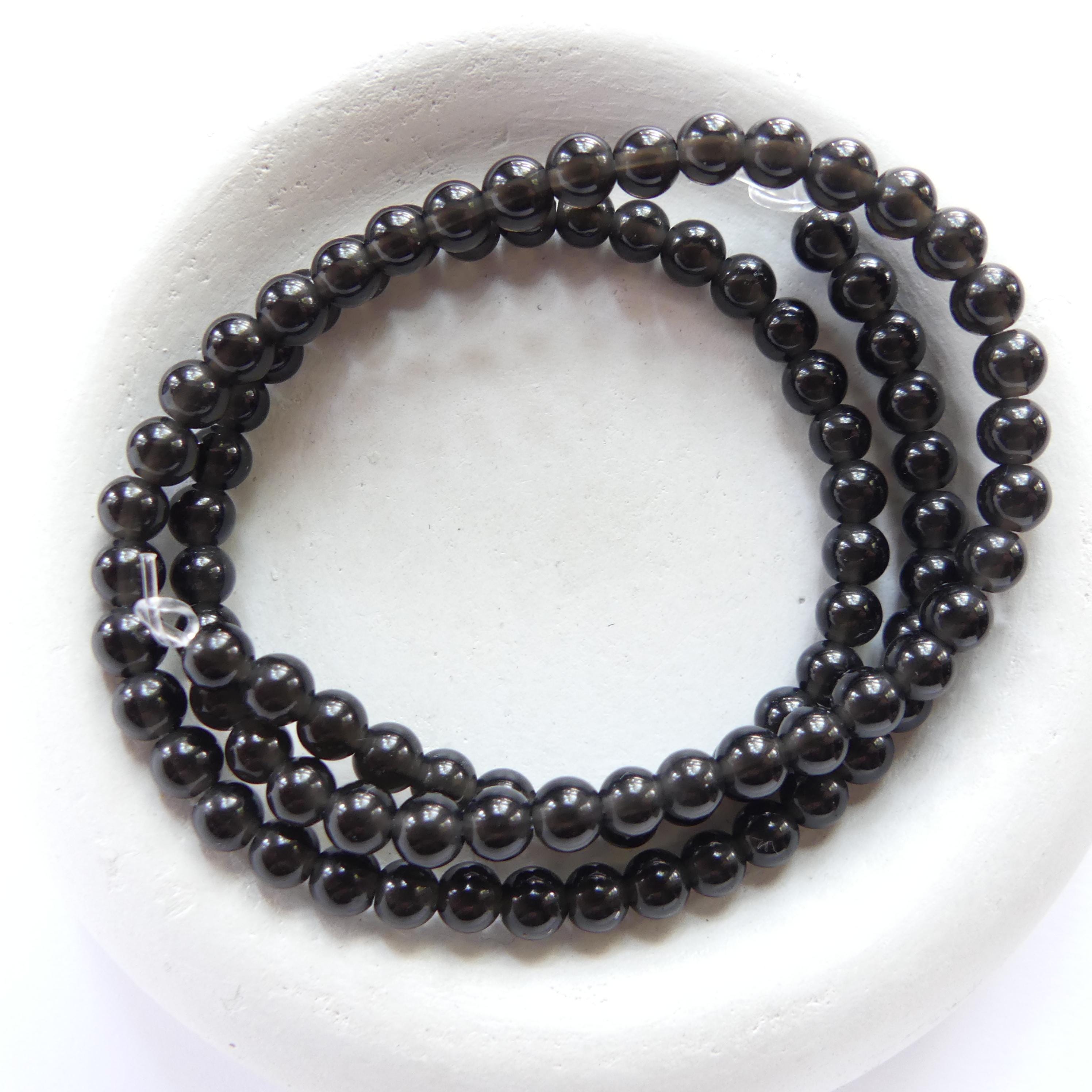 4mm Black Obsidian Smooth Beads Black Obsidian Genuine Beads 15" Gemstone Beads Beading Crafter Gift DIY Jewelry Making
