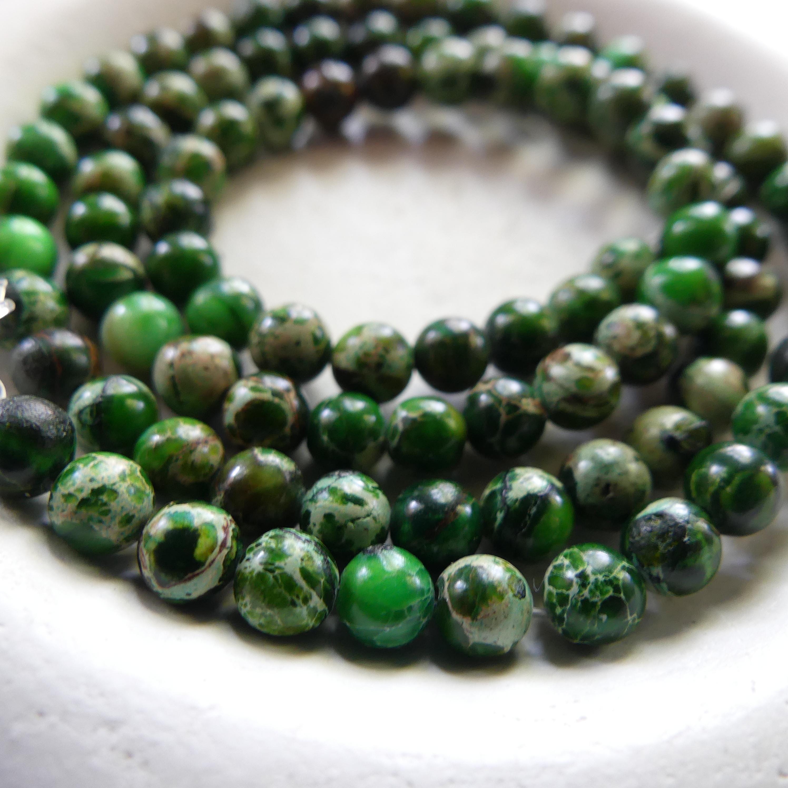 4mm 5mm Green Jasper Beads Smooth Genuine Green Sea Sediment Jasper Turquoise Beads 15" Gemstone Beads Jewelry Making Beading Gift Crafter