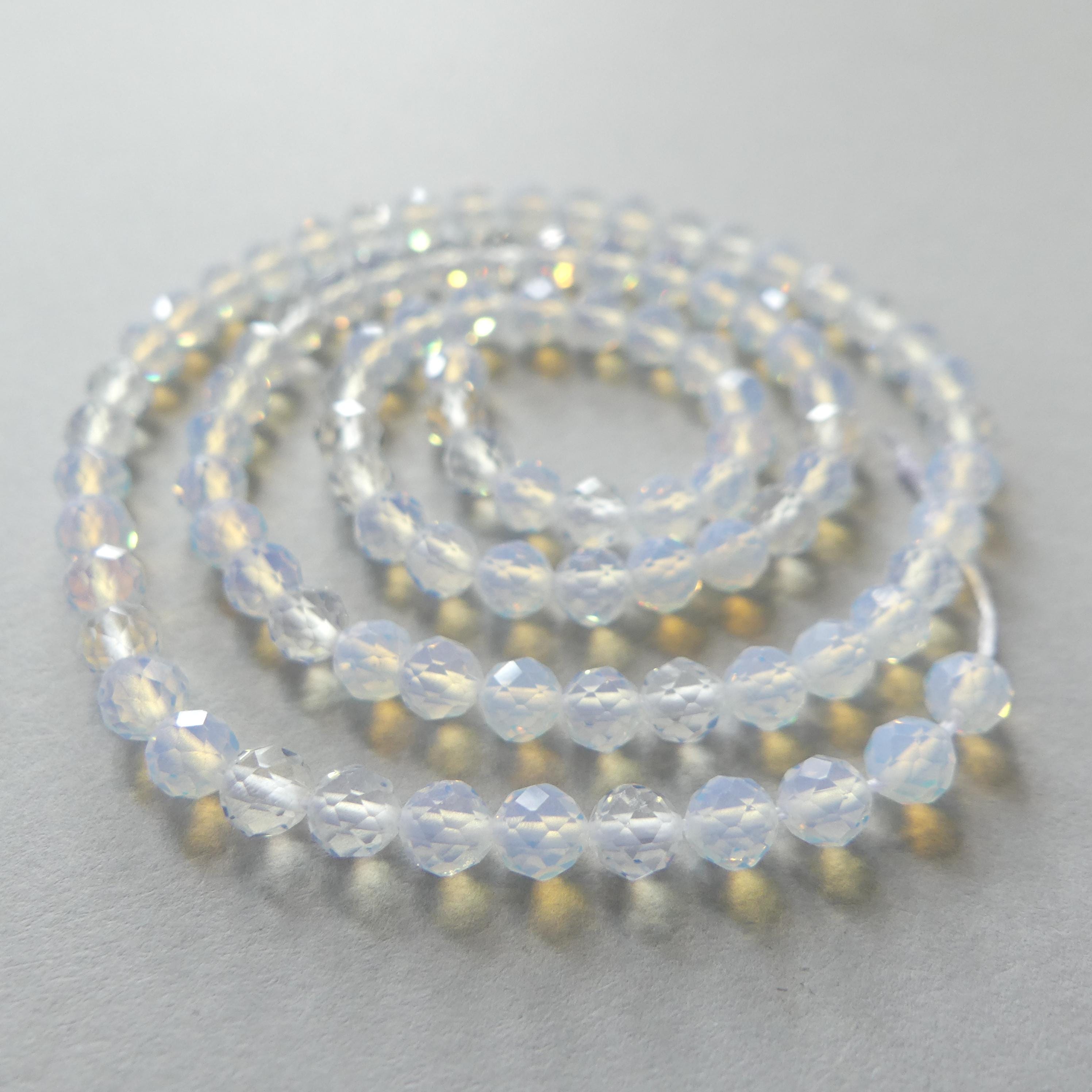 4mm Opalite Faceted Beads White Crystal Beads October birthstone Beads 15" Gemstone Jewelry DIY Making Gift for crafter
