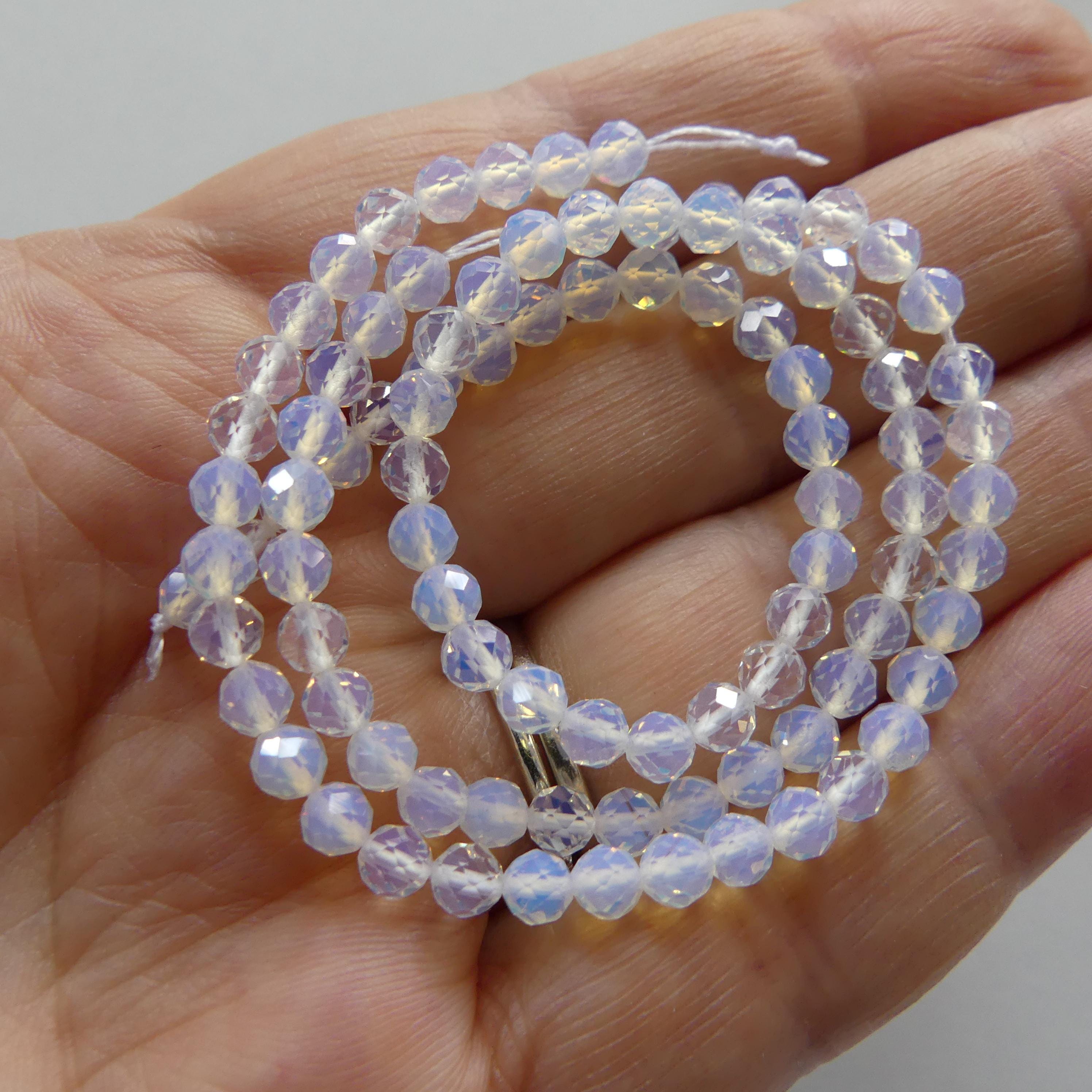 4mm Opalite Faceted Beads White Crystal Beads October birthstone Beads 15" Gemstone Jewelry DIY Making Gift for crafter