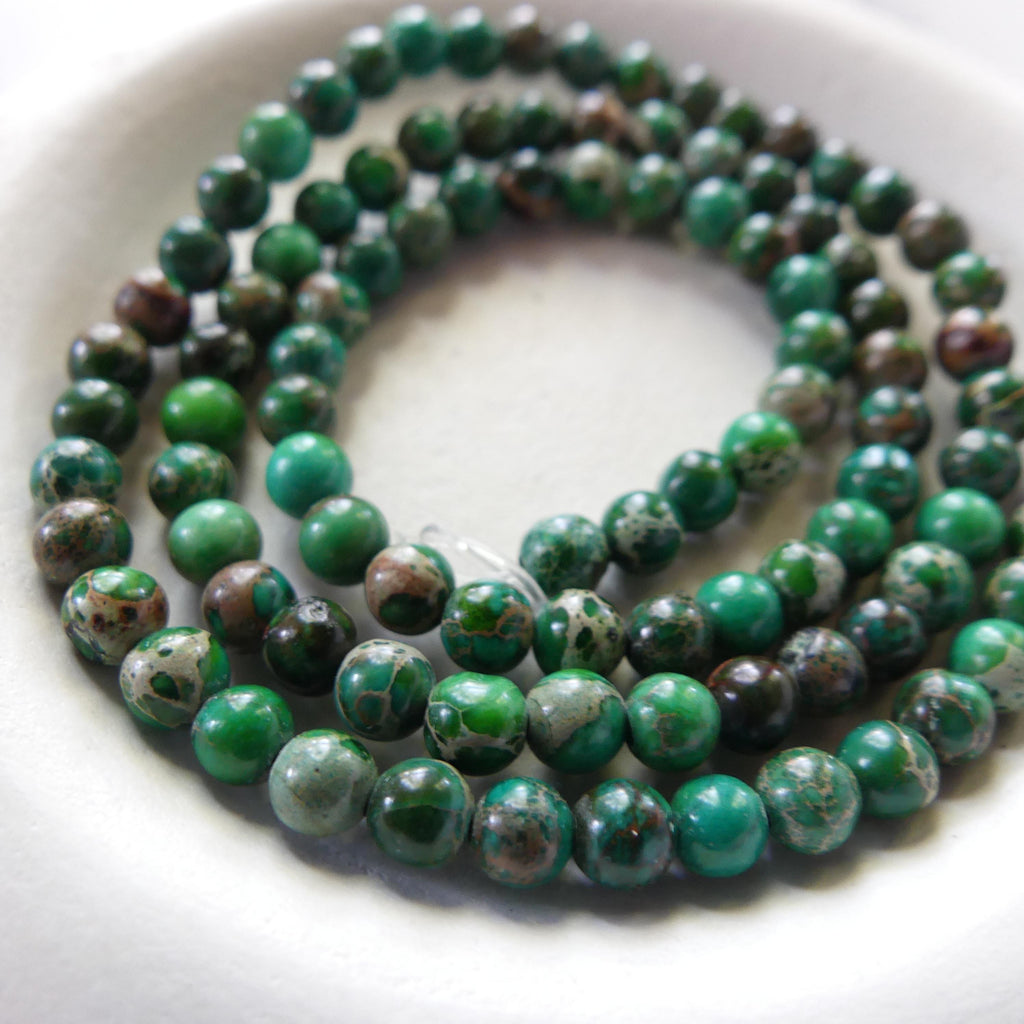 4mm Green Jasper Beads Smooth Genuine Green Sea Sediment Jasper Turquoise Beads 15" Gemstone Beads Jewelry Making Beading Gift Crafter