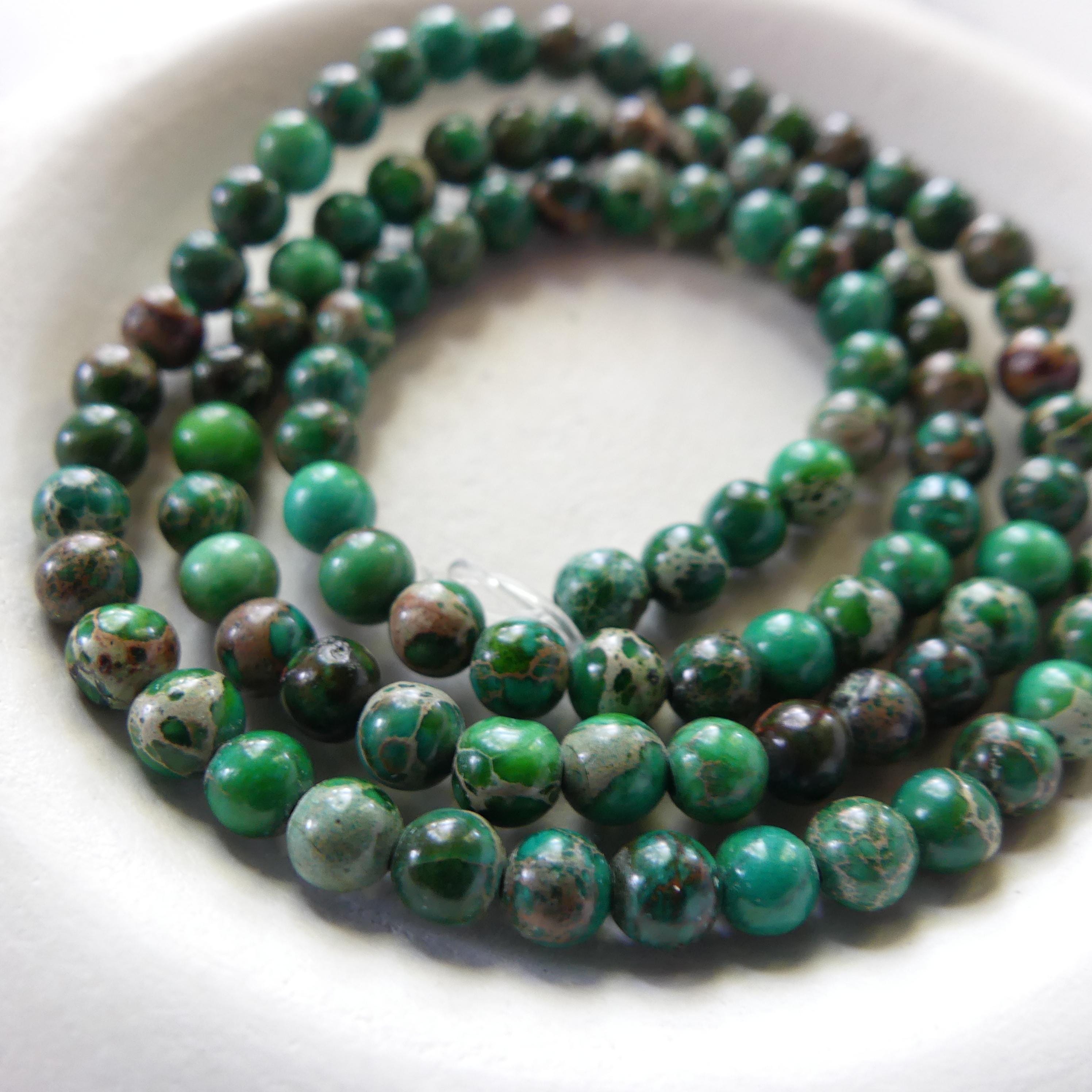 4mm Green Jasper Beads Smooth Genuine Green Sea Sediment Jasper Turquoise Beads 15" Gemstone Beads Jewelry Making Beading Gift Crafter