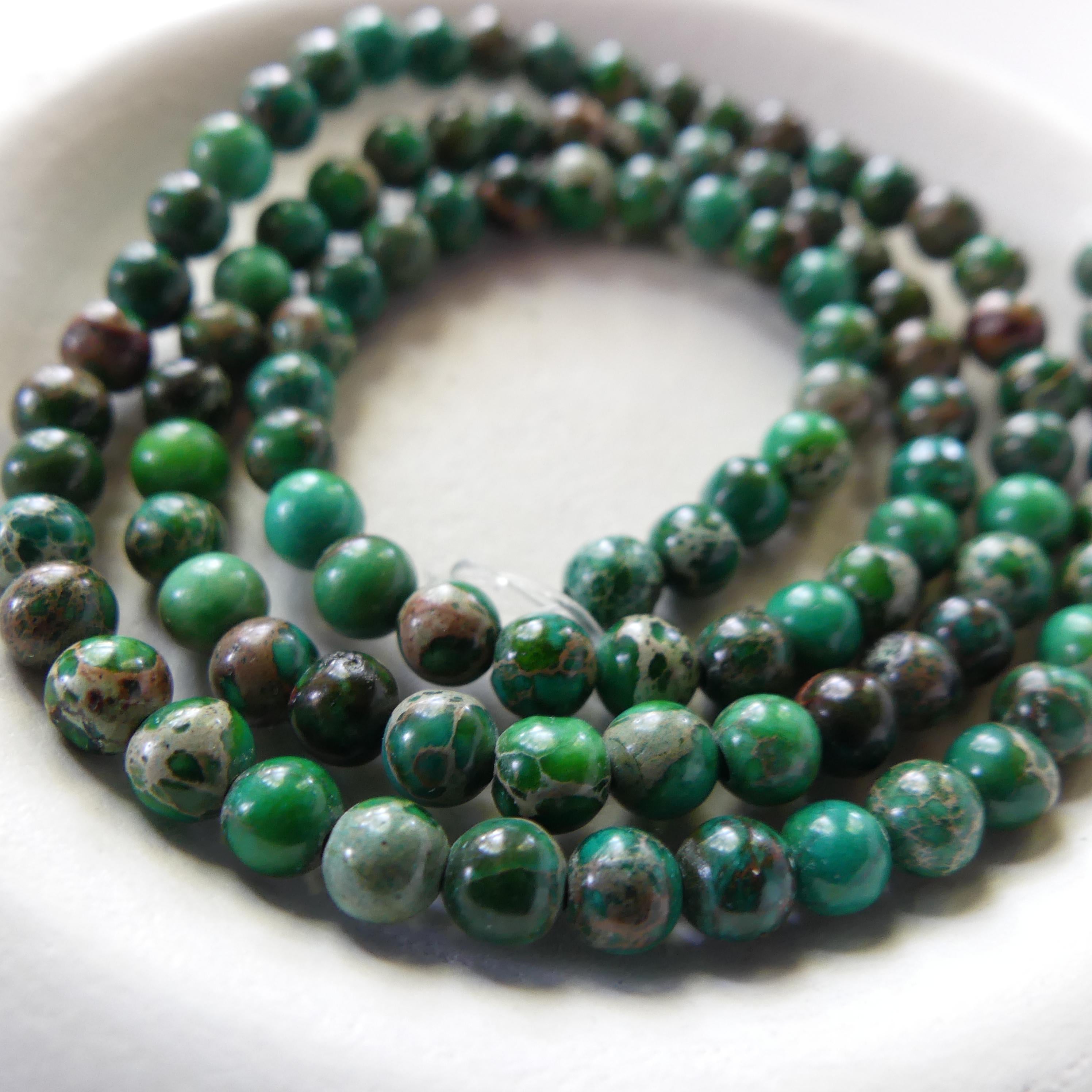 4mm Green Jasper Beads Smooth Genuine Green Sea Sediment Jasper Turquoise Beads 15" Gemstone Beads Jewelry Making Beading Gift Crafter