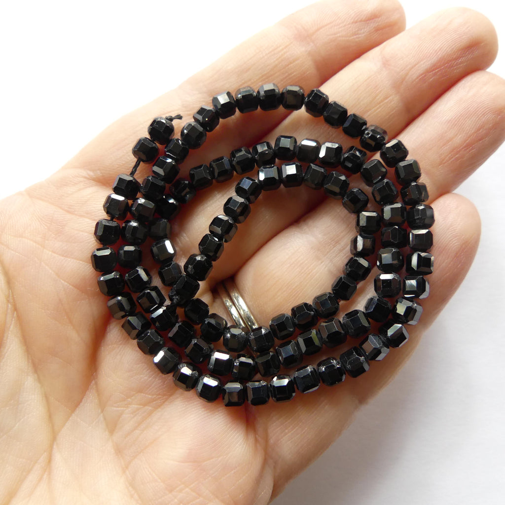4mm Black Spinel Beads Faceted Cube 15" Sparkly Black Stone Crystal Genuine Gemstone Beads for Jewelry Making Beading Craft Gift Beads